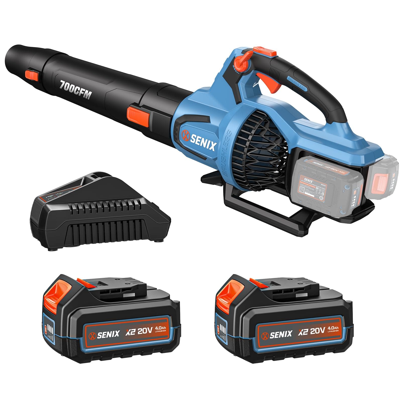 SENIX 40V Cordless Leaf Blower,700 CFM & 145 MPH with 2 * 4.0Ah Batteries | Brushless Motor, Variable Speed and Cruise Control, Ideal for Powerful Yard Cleaning