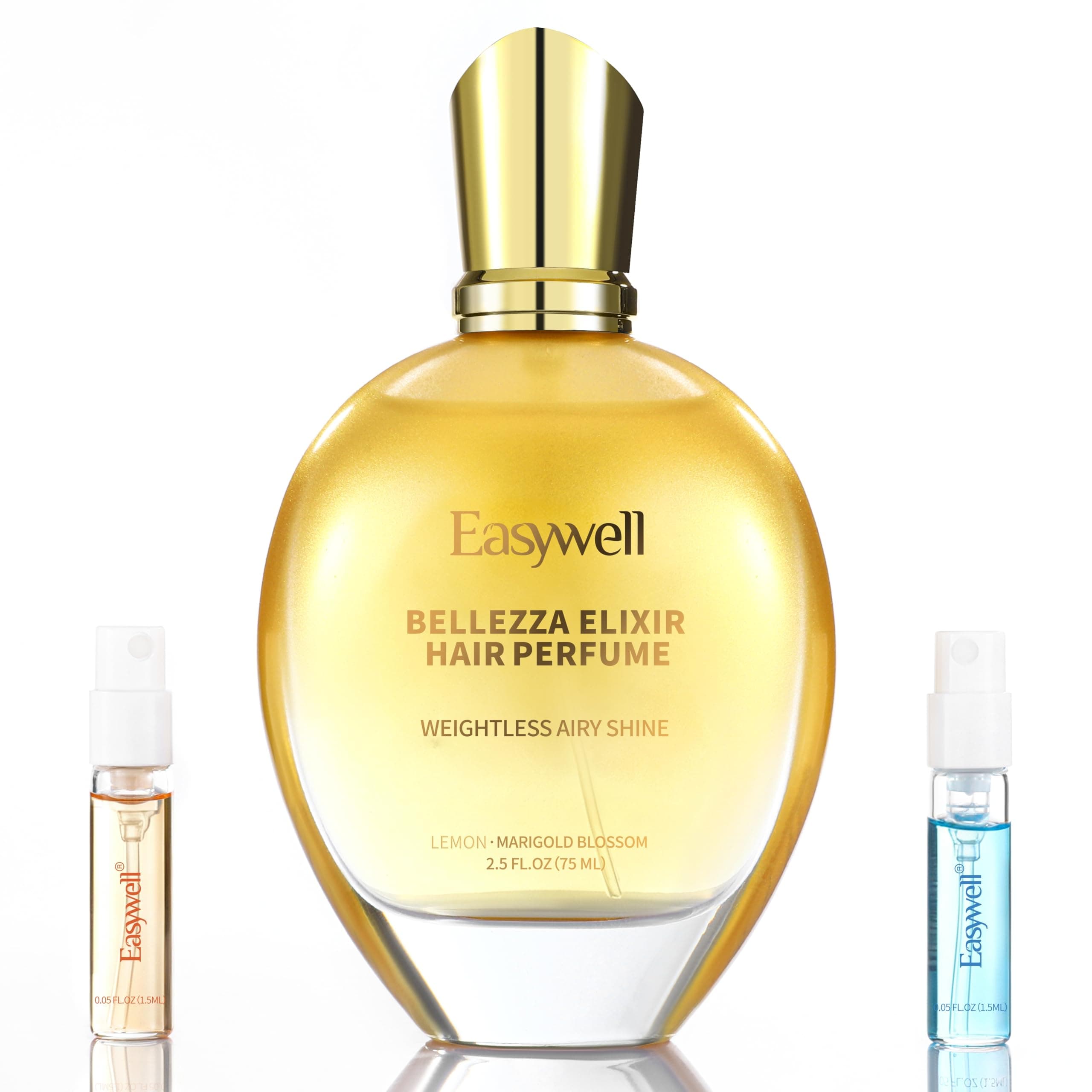 EASYWELL Hair Perfume for Women, Lemon Marigold Blossom, 75 ml | Includes two 1.5 ml discovery sprays in additional scents; water and aloe-based formula for dry or damp hair.