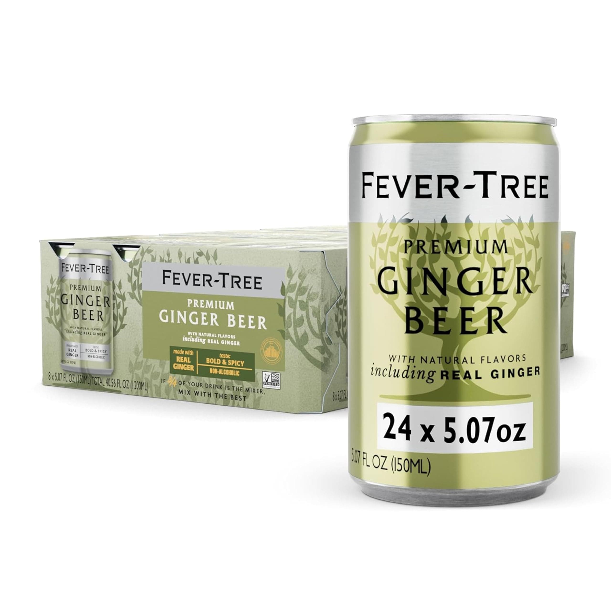 Fever-Tree Ginger Beer – Premium Mixer for Cocktails and Mocktails, 5.07 fl oz Cans, Pack of 24 – Naturally Sourced, Non-GMO
