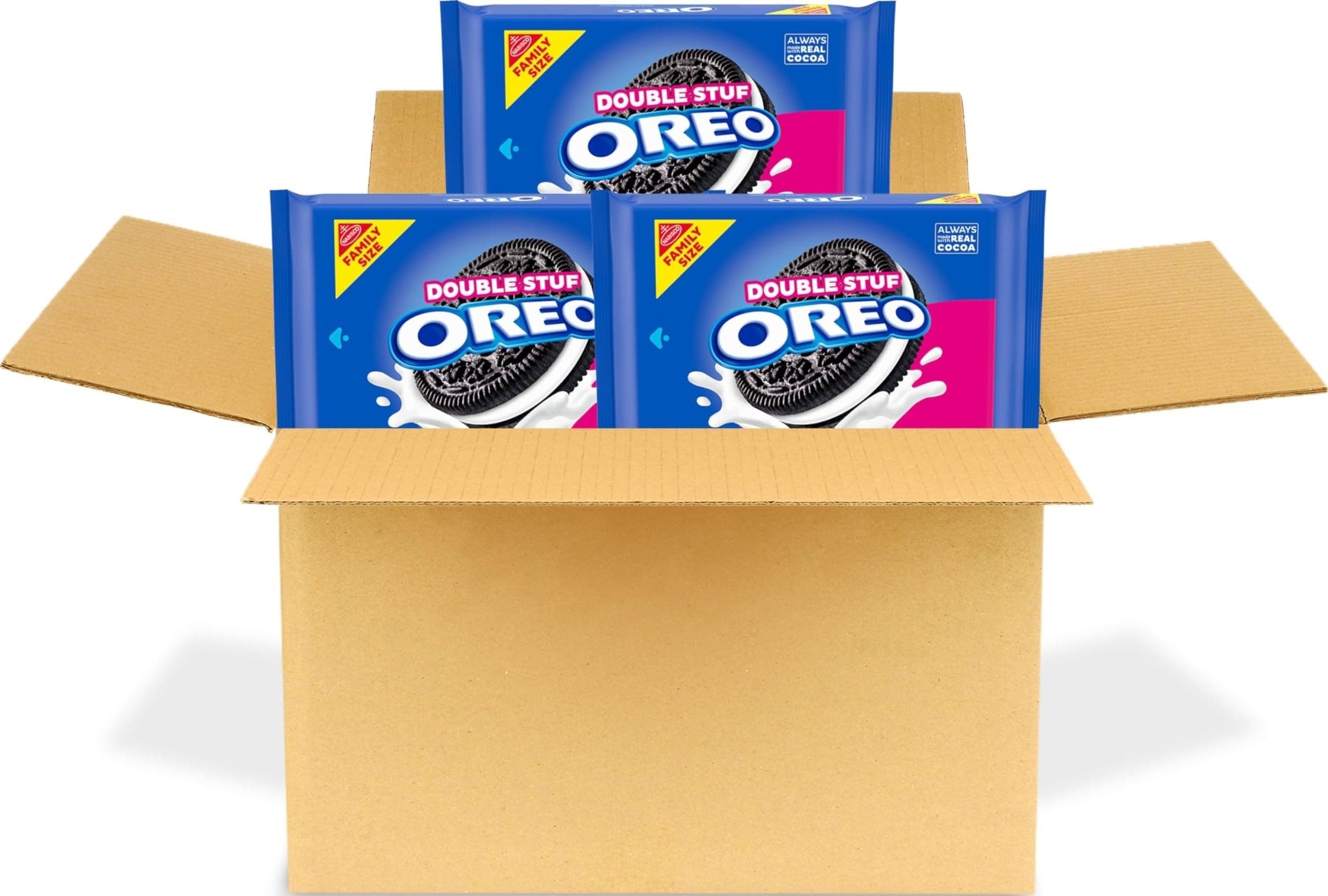 OREO Double Stuf Chocolate Sandwich Cookies, Family Size, 3 Packs | Always made with Real Cocoa, Certified Kosher, Bulk Cookies