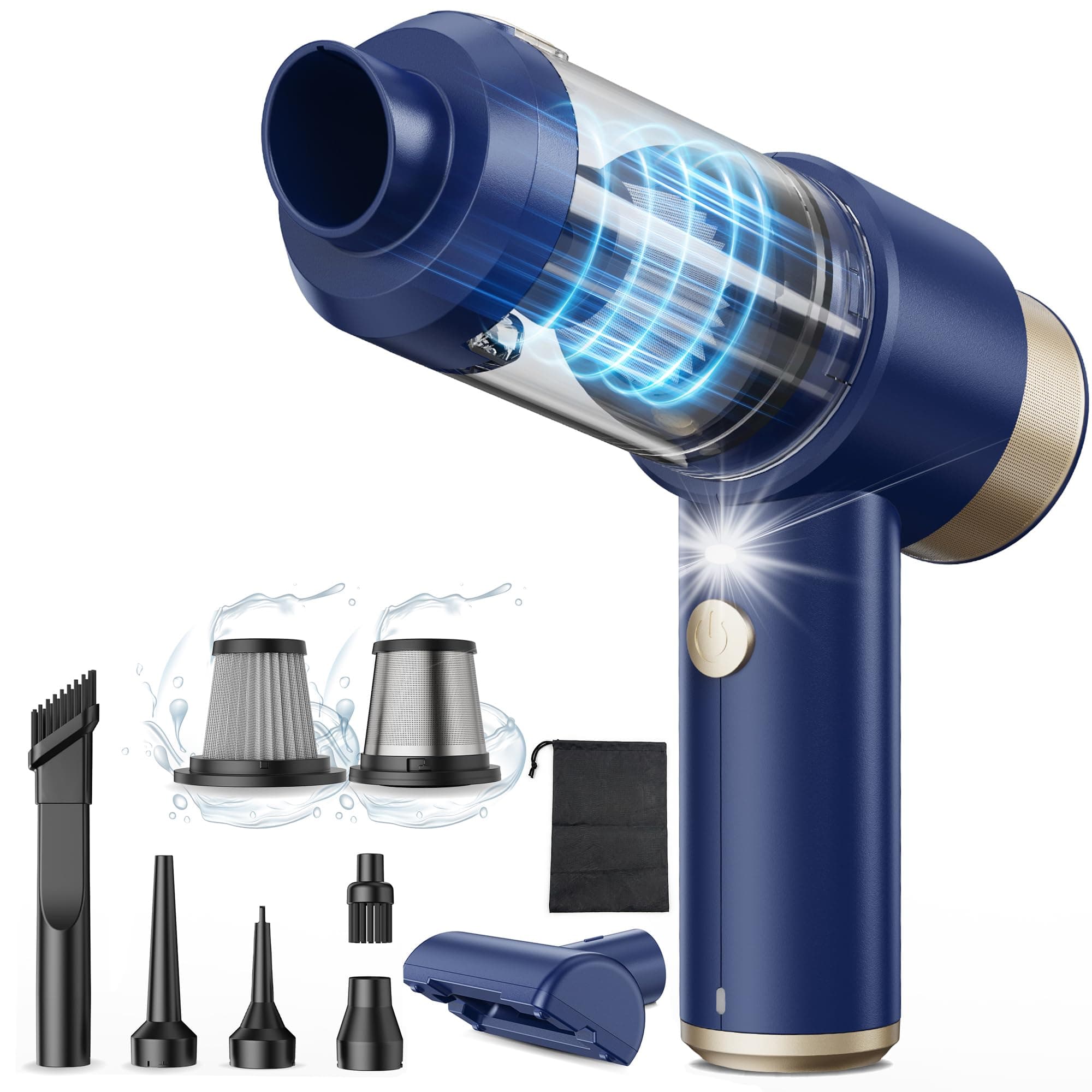 Mecanto Car Vacuum Handheld Vacuum Cleaner, 15000PA Suction, Mini Vacuums with Air Duster and Blower, Portable Hand Held Vacuum for Car, House, Crumbs, Hair (Blue)