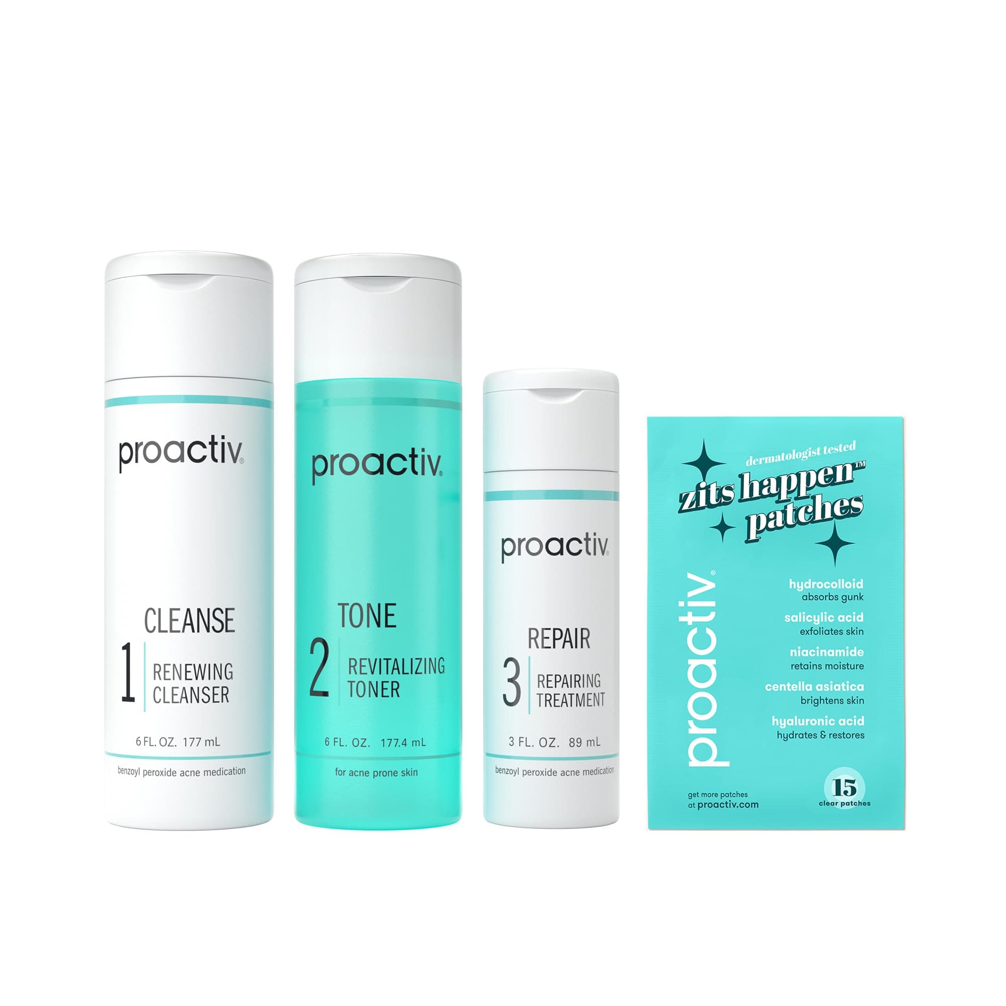Proactiv Solution Acne Treatment Kit, 3-Step Routine, 90-Day, Free Patches | Treats and helps prevent acne with a complete 90-day 3-step routine.