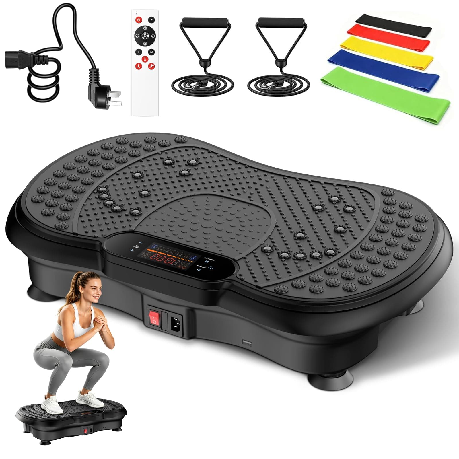 Vibrating Plate for Lymphatic Drainage Suitable for Aged 35-54 Weight Loss | Whole Body Shake Fitness Platform with Resistance Bands for Home Office Gym Weight Loss Fat Burner - High-Power 450 Lbs 35 dB