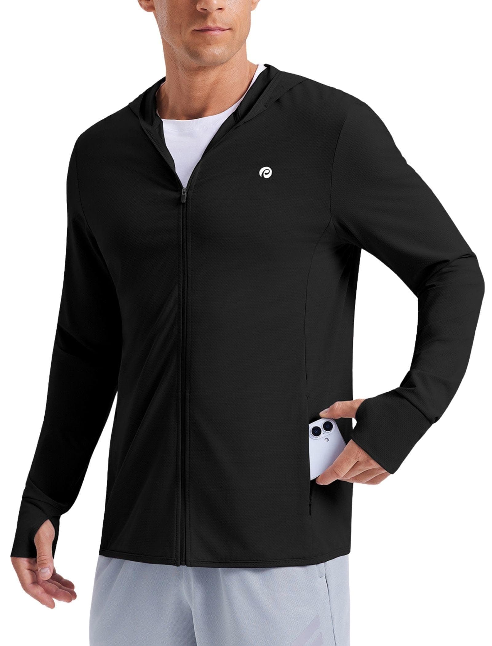 PINSPARK Mens UPF50+ Full Zip Up Hoodies Lightweight Sun Protection Jacket | Outdoor, Long Sleeve, for Fishing, Hiking, with Pockets