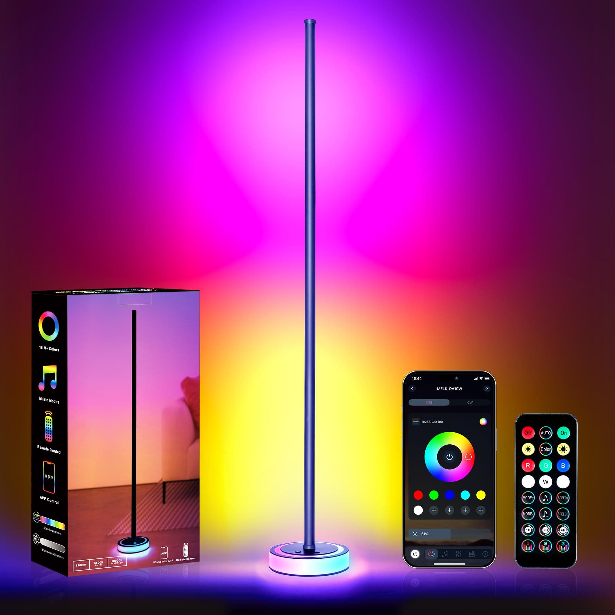 Wfiia 59" Smart LED Corner Floor Lamp, RGBICW Color Changing Ambient Lighting, App Control Music Sync Mood Light, Modern Dimmable Room Decor for Bedroom, Living Room, Gaming Setup, Blue