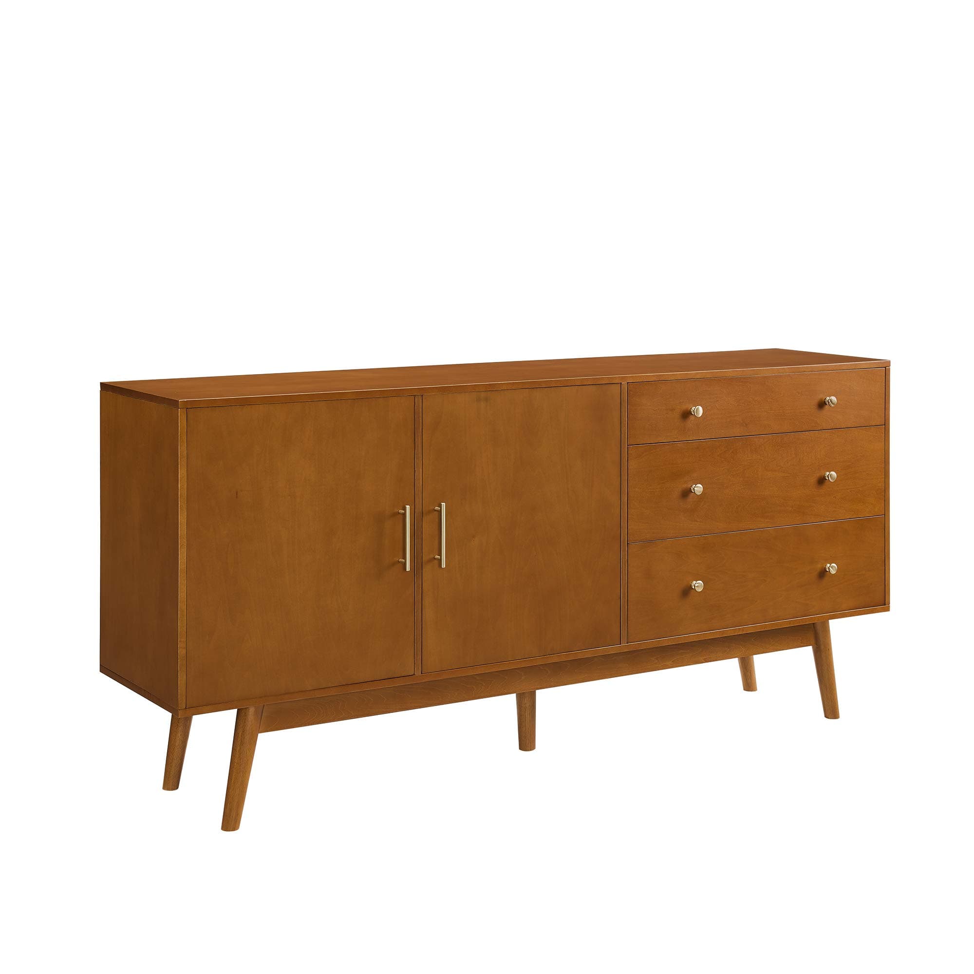 Walker Edison Mid-Century Modern Kitchen Buffet Sideboard Entryway Serving Storage Cabinet Doors-Dining Room Console, 70 Inch, Acorn