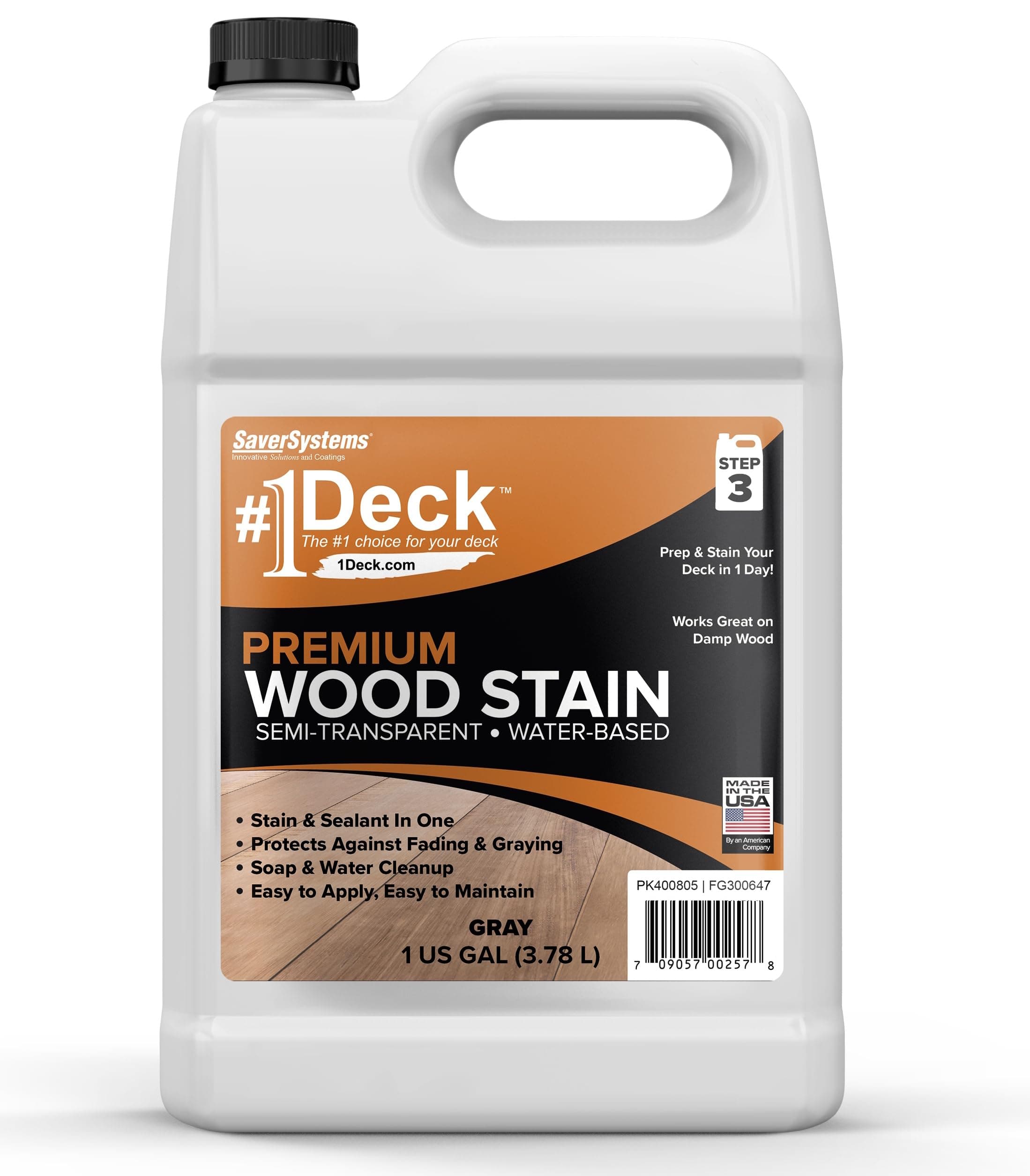 #1 Deck Premium Semi-Transparent Wood Stain for Decks, Fences, Siding (Gray, 1 Gallon)