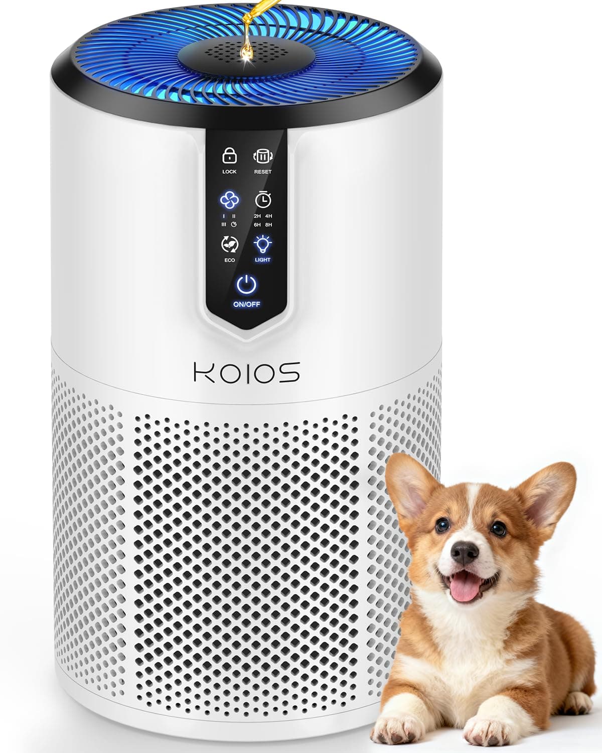 KOIOS Air Purifiers for Bedroom, 1300Ft², H13 HEPA Air Purifiers for Home | Air Purifiers for Home Pets, Small Quiet Air Cleaner Office, ECO Mode, Fragrance, Nightlight, Pet Dander, Odors, Smoke, 15dB