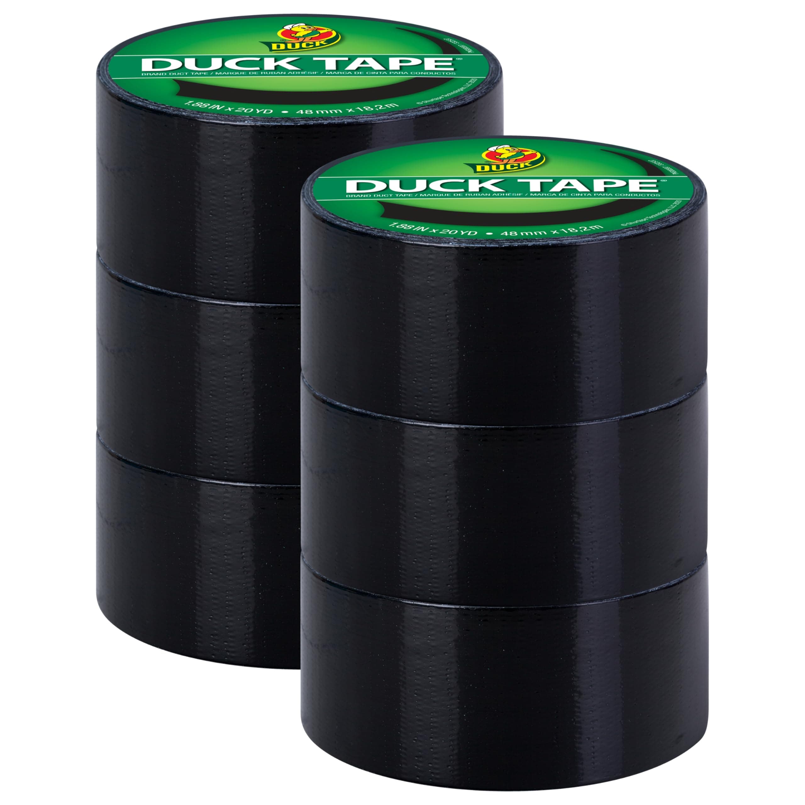 Duck Tape Brand Color Duct Tape, 1.88 in x 20 Yds, Black Project Pack | Colored Duck Tape for Arts & Crafts, Repairs & Color Coordinating Projects, 2" Wide, 6 Rolls, 120 Total Yards