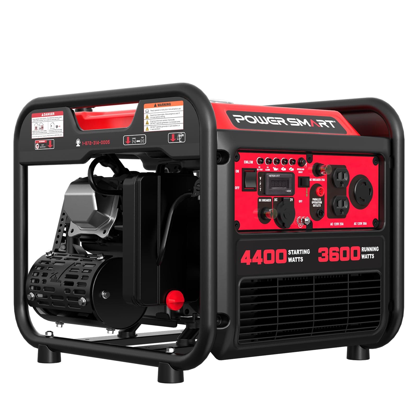 PowerSmart 4400-Watt Open Frame Inverter Generator | Gas Powered, CO-Sensor, Lightweight & Quiet for Home Use and Emergency Backup, Camping, EPA Compliant