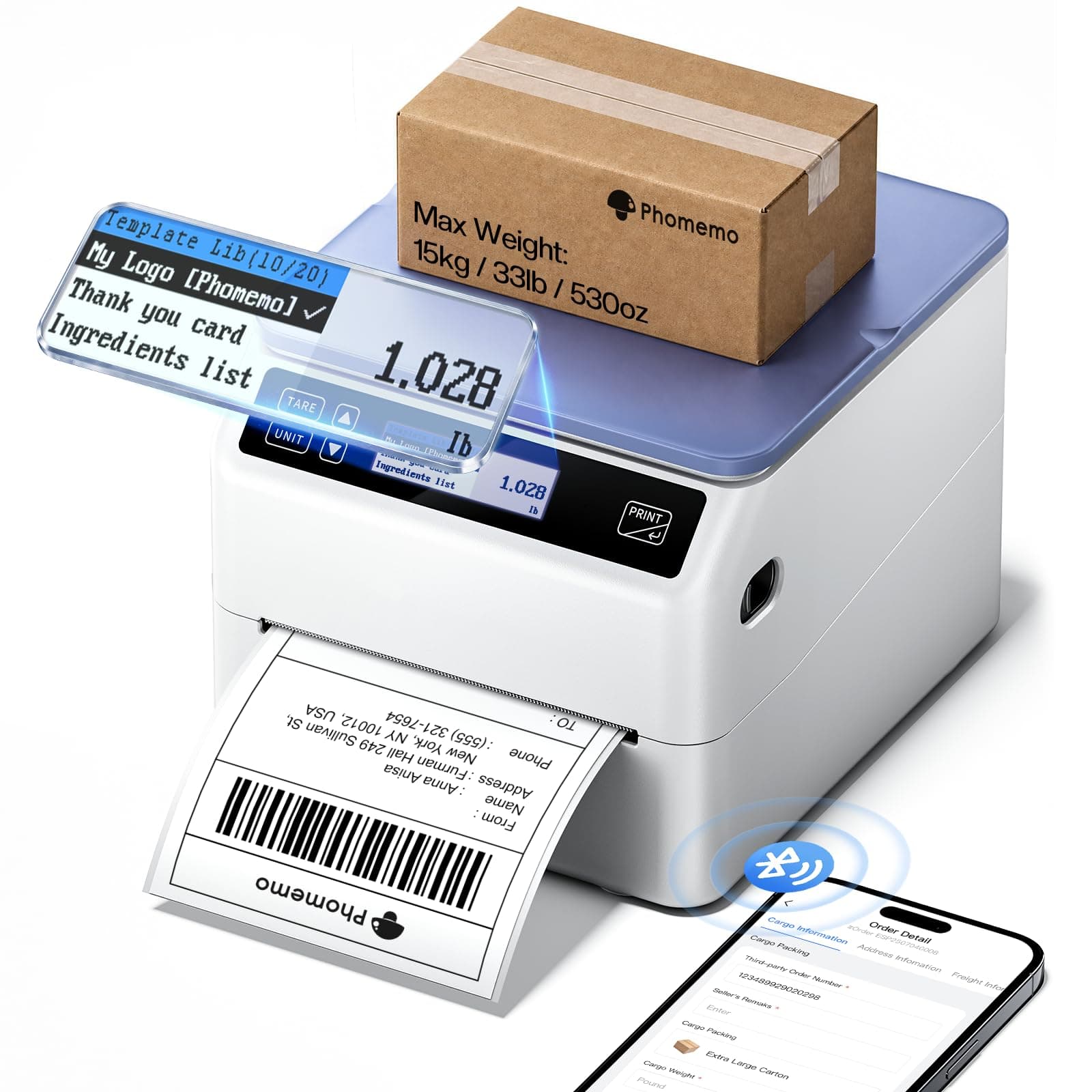 Phomemo Bluetooth Shipping Label Printer 4x6 with Scale | D422S Label Printer & Scale All-in-One, Thermal Printers with Built-in Label Bin, Compatible with UPS, USPS, TikTok