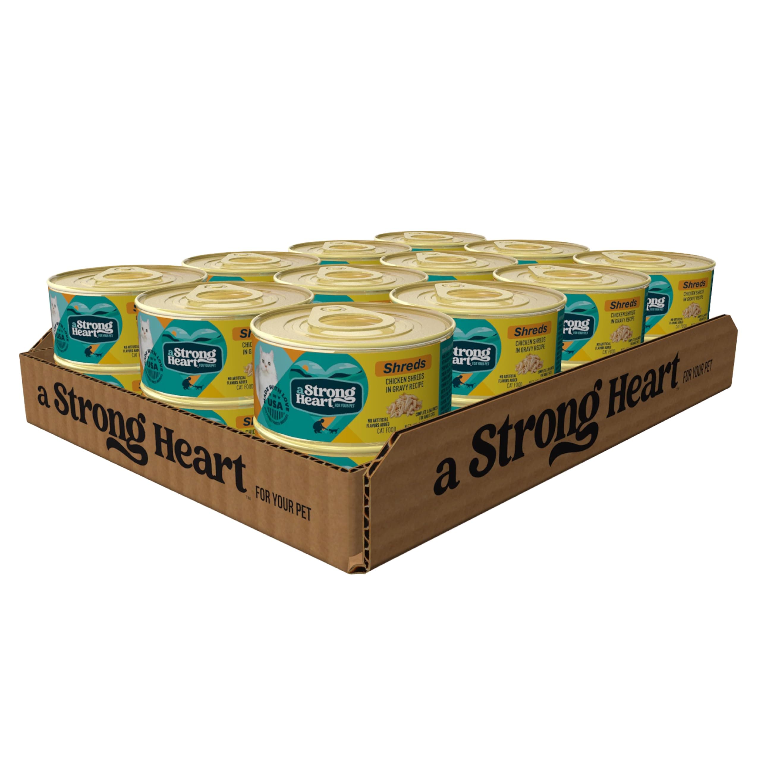 A Strong Heart Cat Food, Chicken Shreds in Gravy, 3oz Cans, Pack of 24 | Whole muscle chicken, shreds in gravy, all life stages, made in USA, 24 x 3oz cans