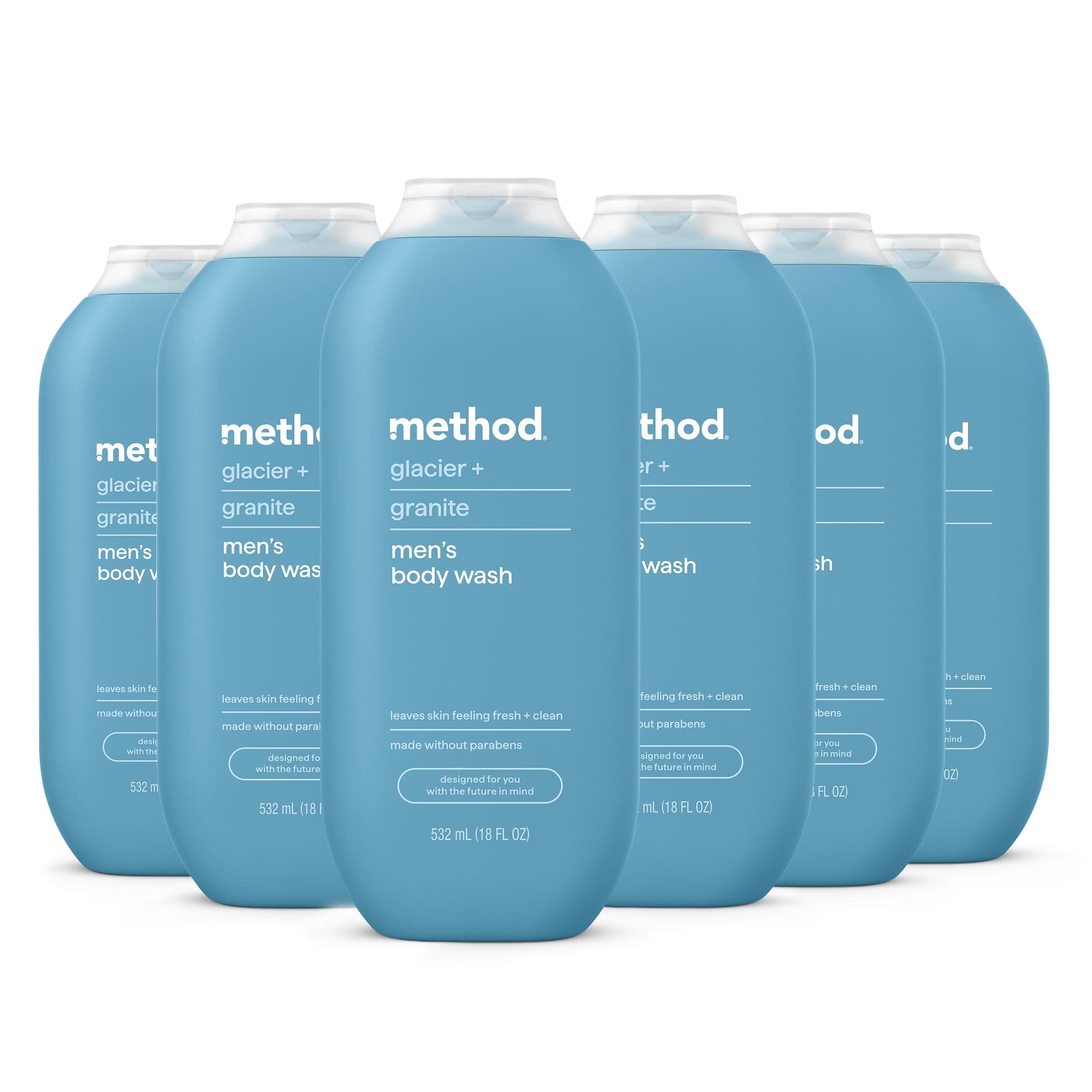 method Men’s Body Wash, Glacier + Granite, 18 fl oz, 6 Pack | Soothing Formula, Leaves Skin Feeling Soft & Moisturized, Rich Lather, Made Without Parabens