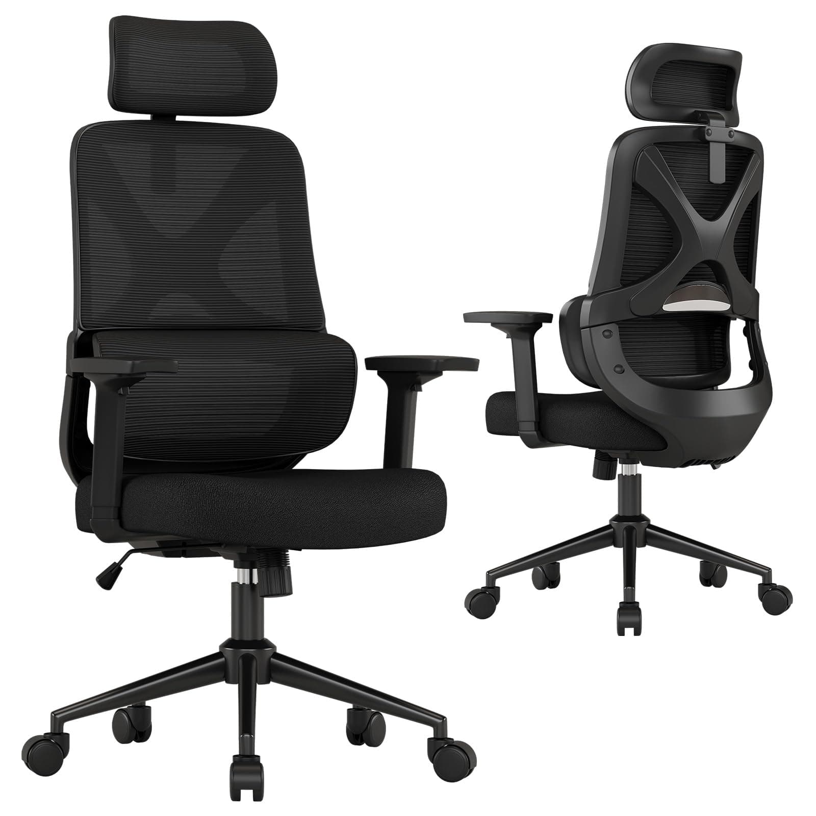 Apusen Mesh Ergonomic Office Chair with Lifting Armrests Home Office Desk Chair with Headrest and Backrest 90-150 Adjustable for Home, Office, Gaming, Student（Black）