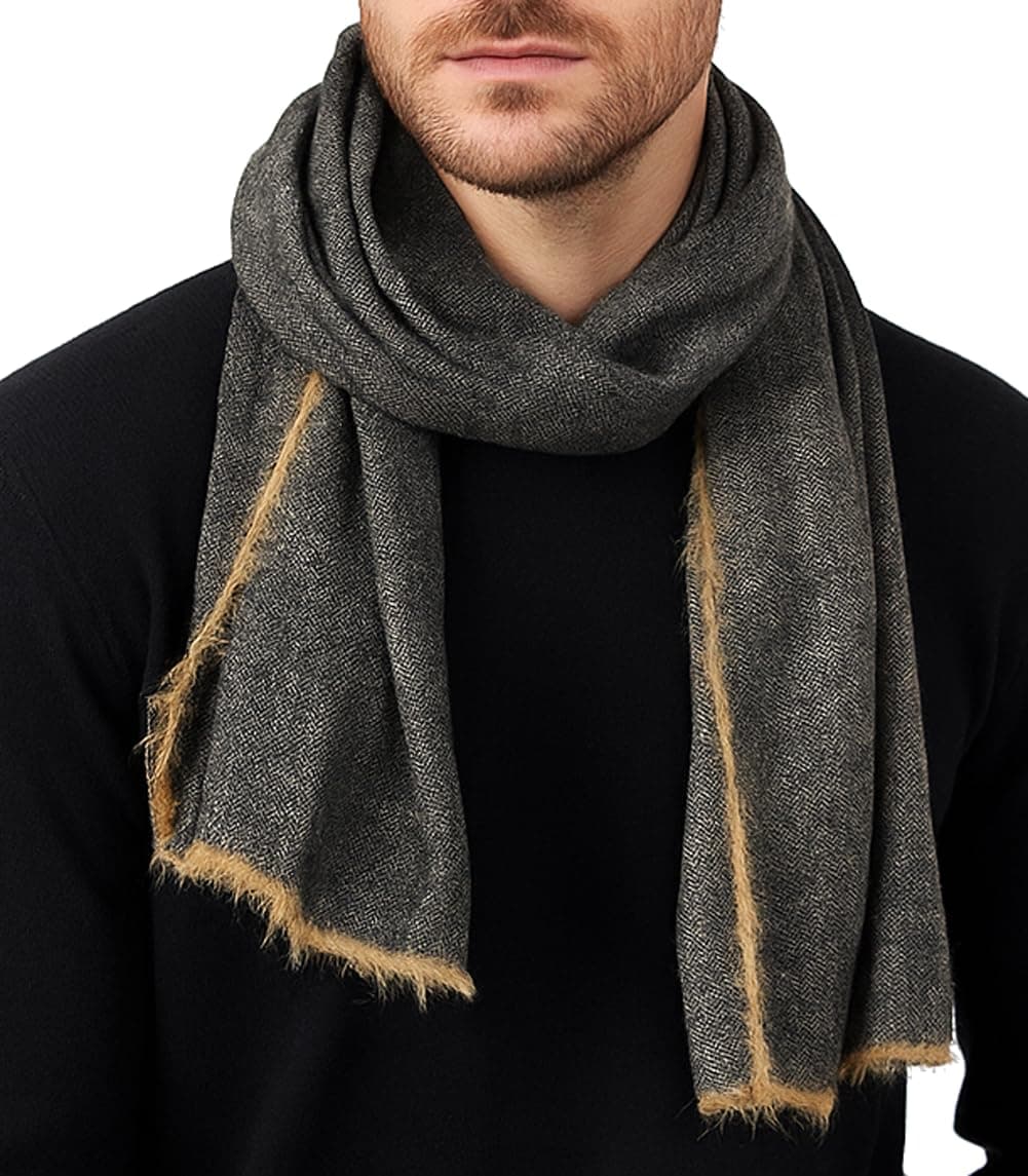 Runtlly Men's Winter Cashmere Scarf Stripes Warm Soft Scarves with Tassel Luxurious Winter Scarf For Men Women