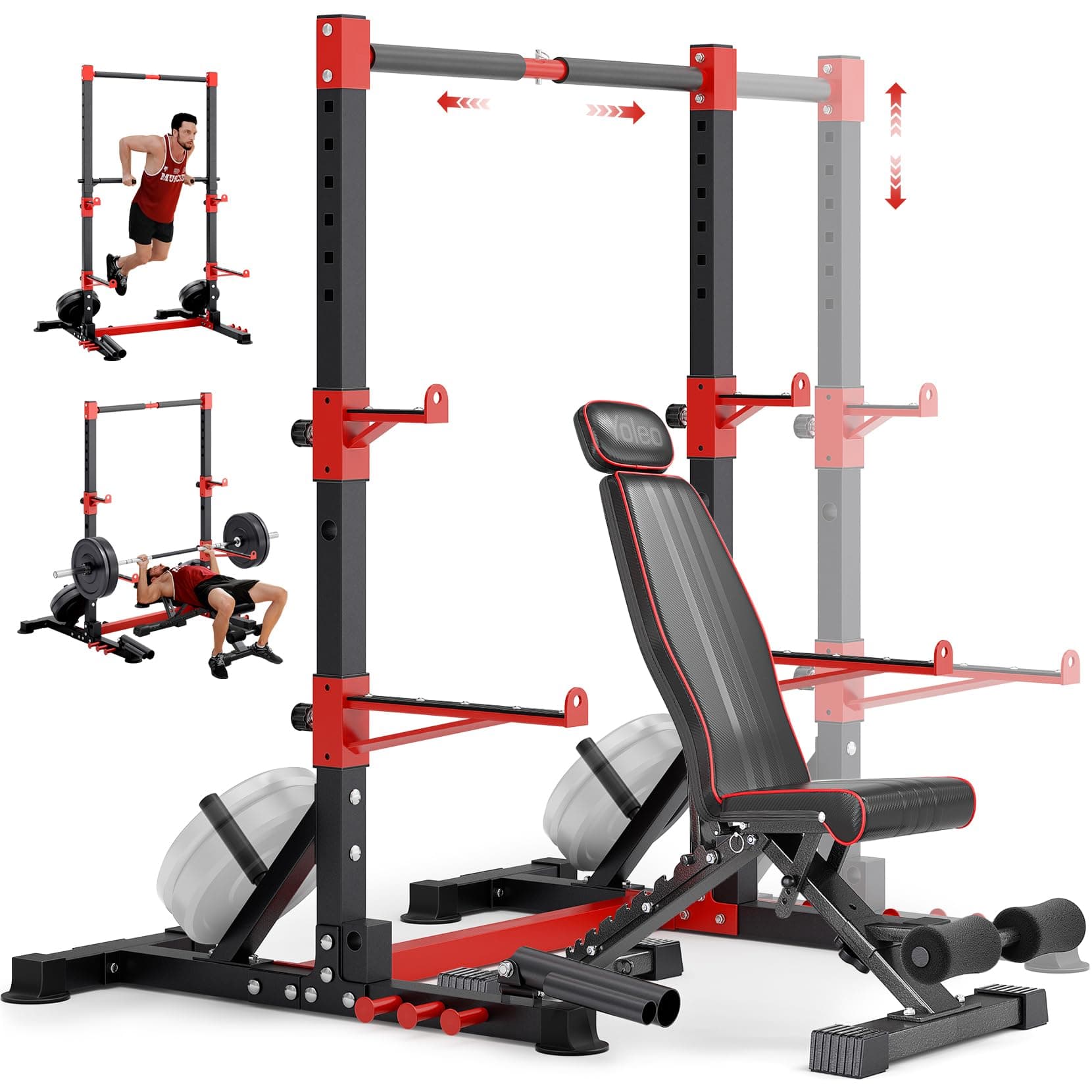YOLEO Smith Machine & Squat Rack Combo, Multi-Function Power Cage | Heavy-Duty Steel with J-Hooks & Safety Arms, Multiple Attachments &Customizable Hole Positions Home Gym for Full-Body Workout