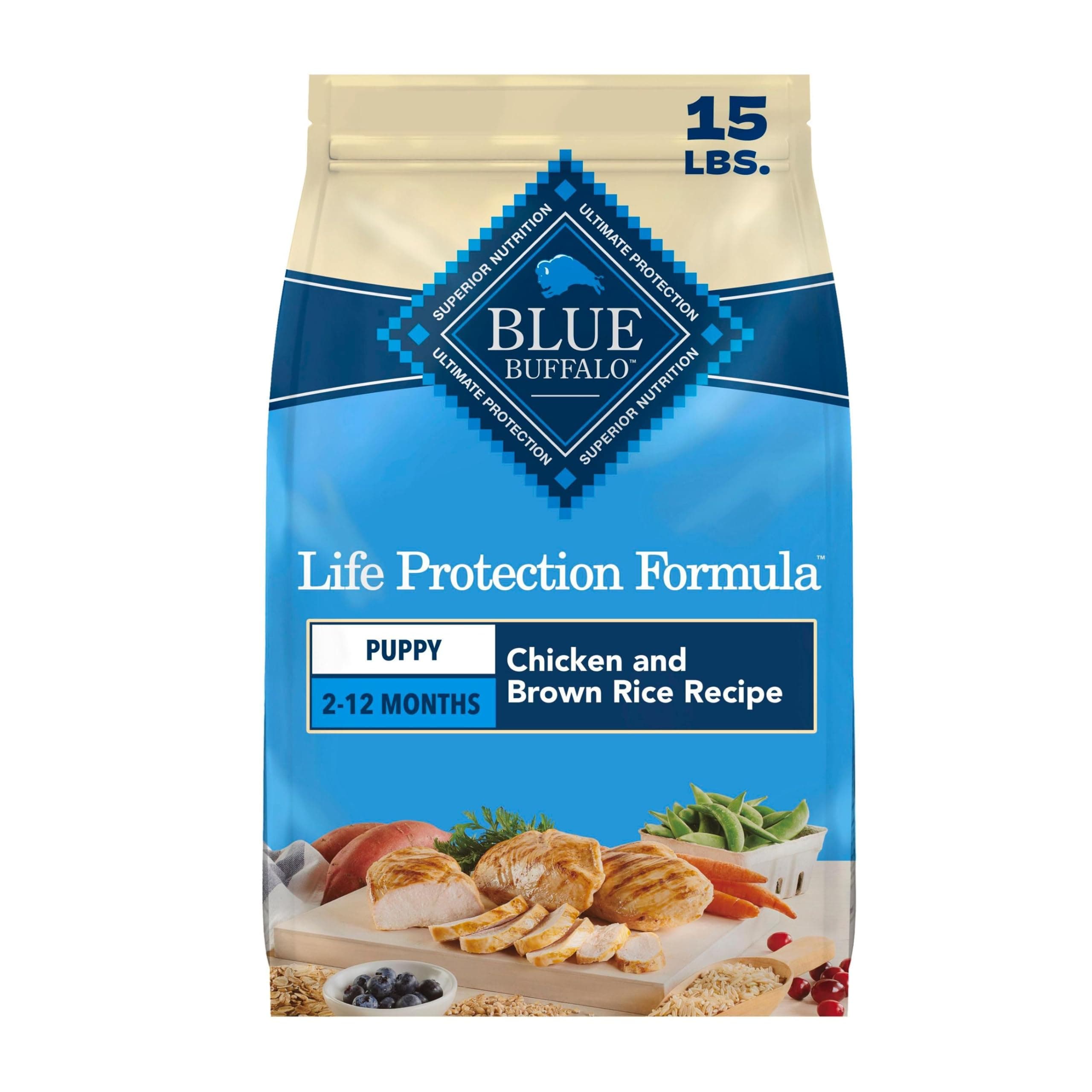 Blue Buffalo Life Protection Formula Chicken Puppy Dry Dog Food, 15 lb | With DHA for Brain Development, Real Chicken #1 Ingredient, Antioxidant-Rich LifeSource Bits, Promotes Healthy Muscle Growth