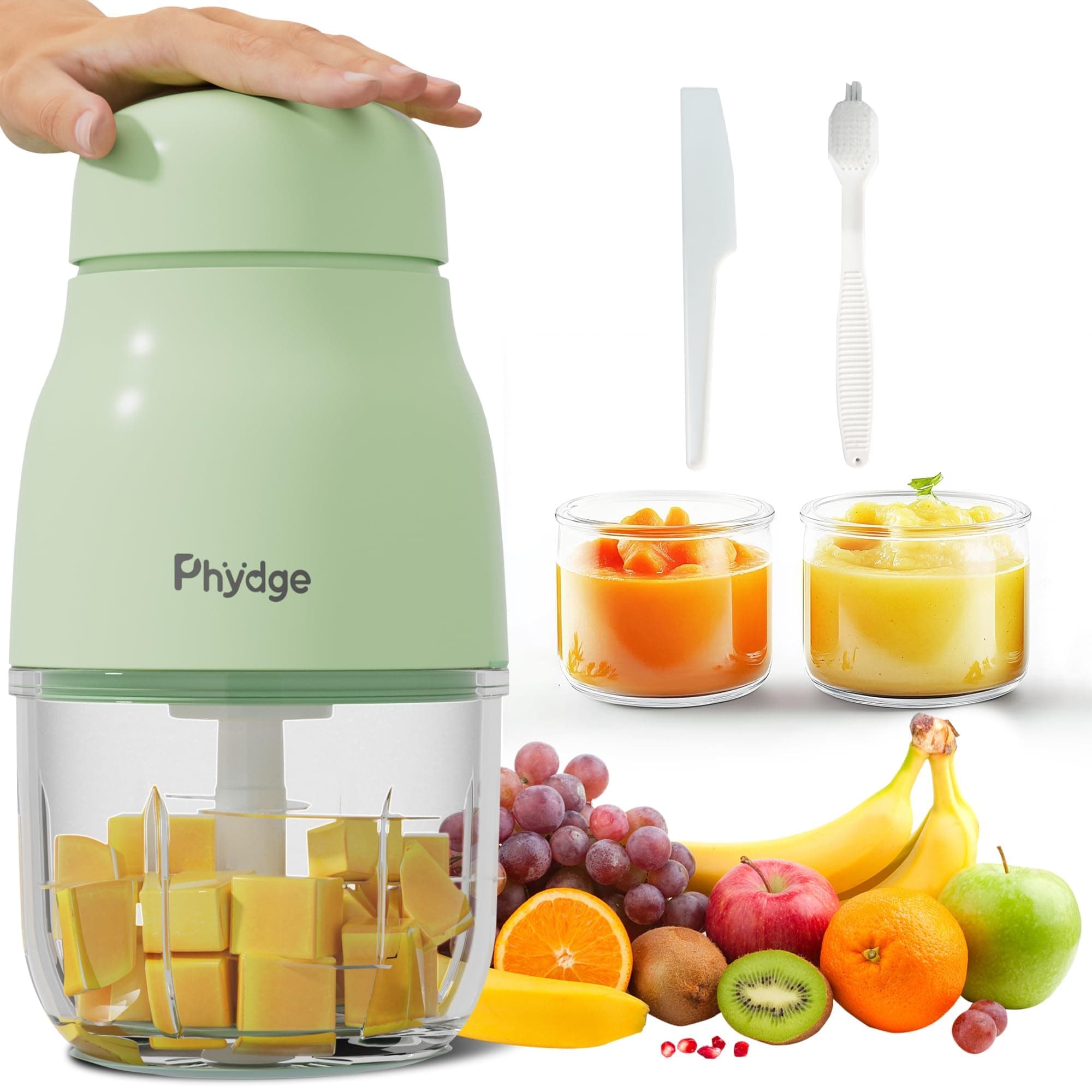 Phydge Upgraded Baby Food Maker, 10oz Food Processor with 8 Blades, Quiet Fast Blending, Food-Grade Glass Bowl, BPA-Free, Leak-Proof Sealing Design, Easy to Clean Baby Food