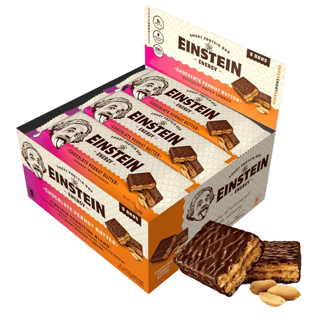 Einstein Energy Wafer Protein Bars - Chocolate Peanut Butter - 9 Count | Low Sugar High Protein Bars - Protein Peanut Butter Bar - Gourmet Protein Bar - Ideal Snack for Energy and Satiety