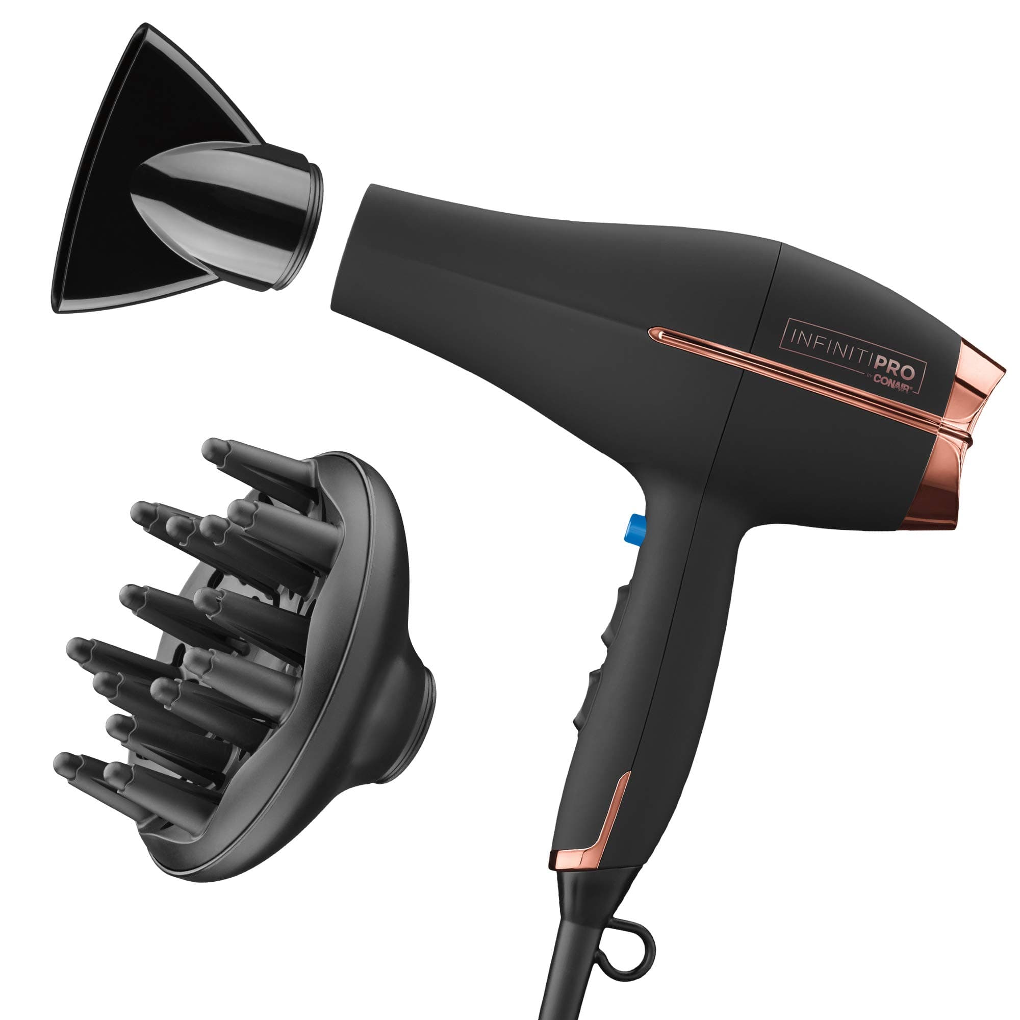 Infiniti PRO by CONAIR Hair Dryer, 1875W Blow Dryer with Diffuser and Concentrator, Ceramic Technology, 3 Heat & 2 Speed Settings, Cold Shot Button, Black (Pack of 2)