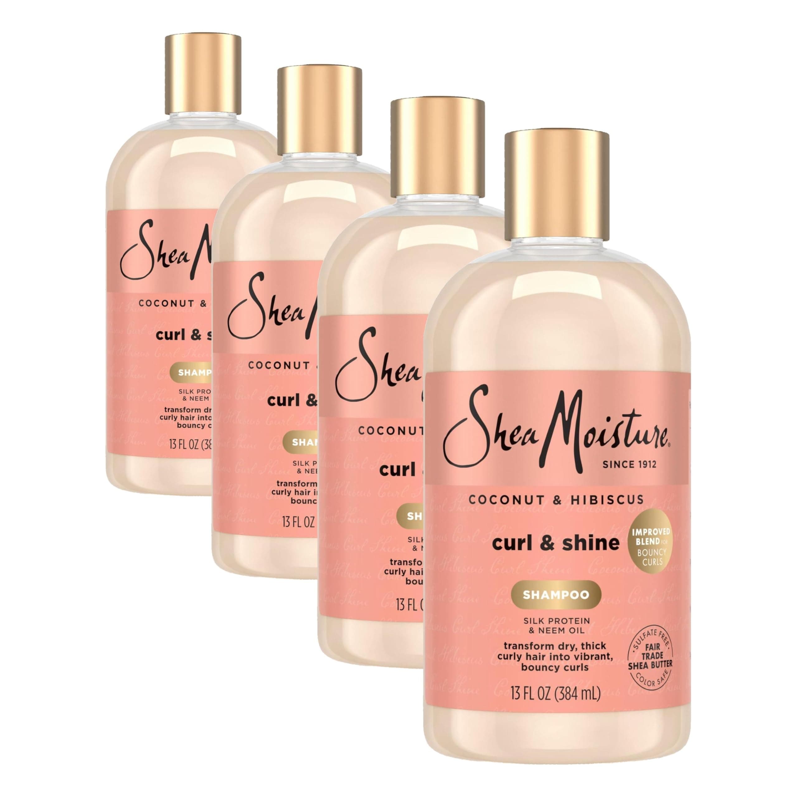 Shea Moisture Curl and Shine Coconut Shampoo Coconut & Hibiscus for Curly Hair Paraben Free Shampoo 13 oz (Pack of 4)