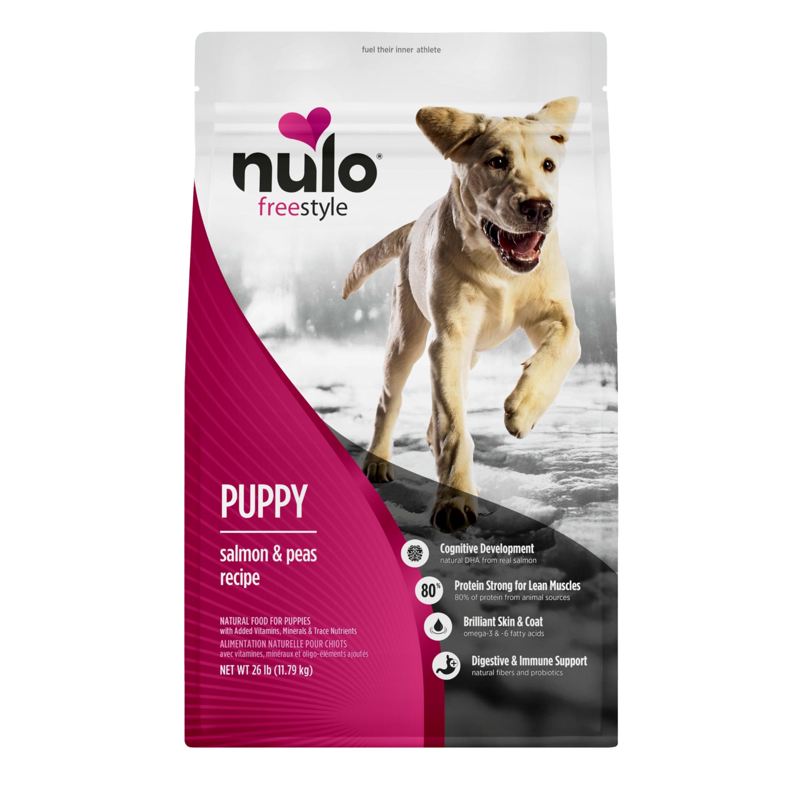 Nulo Freestyle Puppy Dry Dog Food, Grain-Free, Salmon & Peas, 26 lb | High Protein, Natural Kibble w/ DHA, Probiotics, Calcium & Phosphorus for Healthy Development for Puppies, Bag