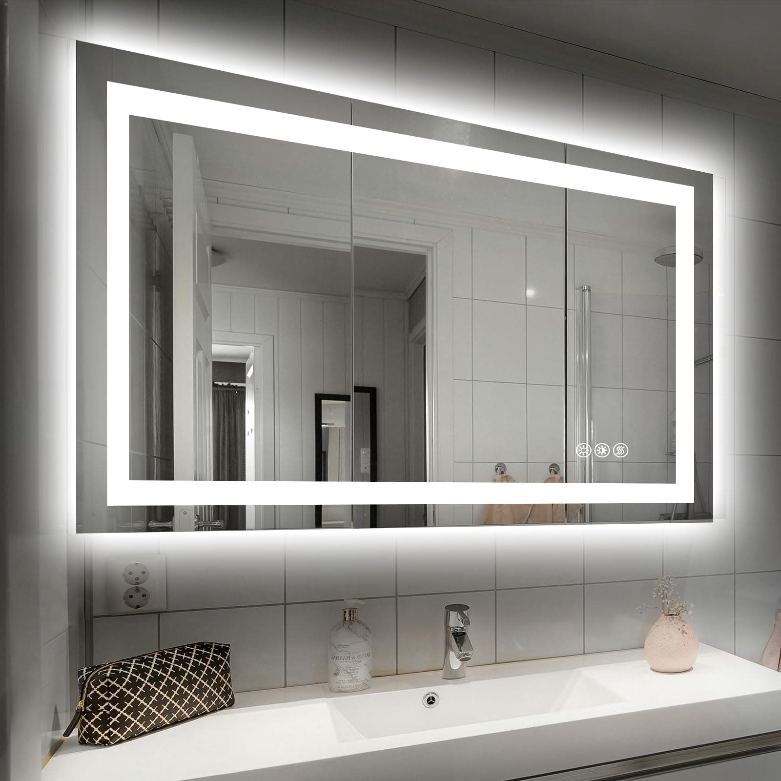 Hivone 40"X32" LED Bathroom Mirror with Lights, UL Listed | Anti-Fog, Dimmable, 3 Color Temperature, Backlit + Front Lit, Smart Bathroom Vanity Mirror, Memory Function, Tempered Glass
