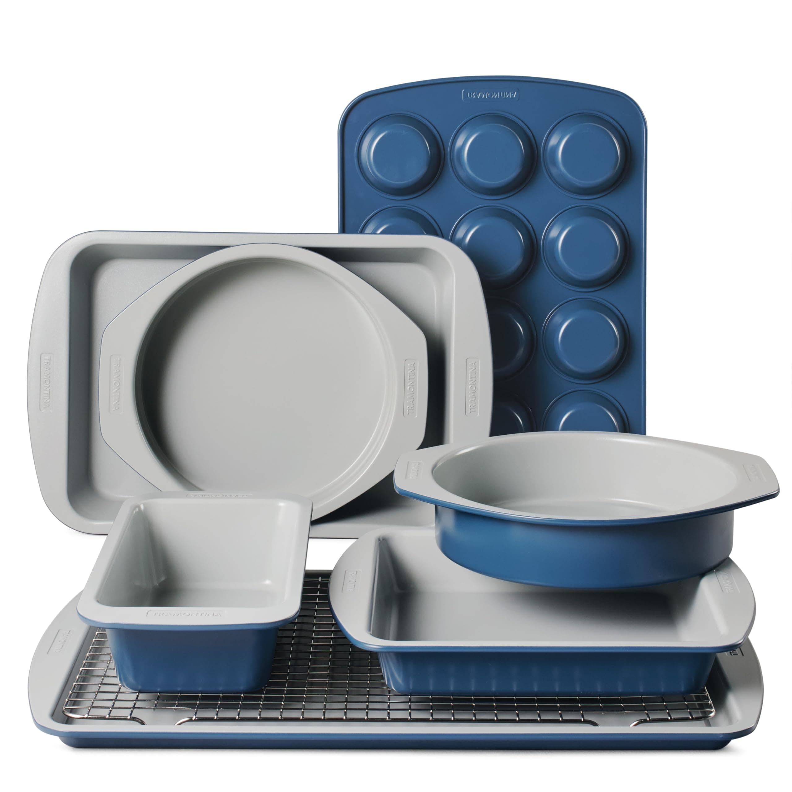 Tramontina Rise 8-Pc Ceramic Non Stick Baking Pans Set | Nonstick Essential Bakeware for Cookies, Loafs, Cakes, Brownies and Muffins