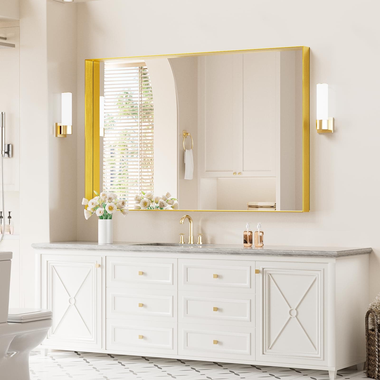 Koonmi Bathroom Wall Mirror, 47x30 Gold Mirror for Over Sink | Aluminum Alloy Rectangle Wall Mirror, Matte Brush Vanity Mirror for Bathroom, Bedroom, Entryway, Living Room