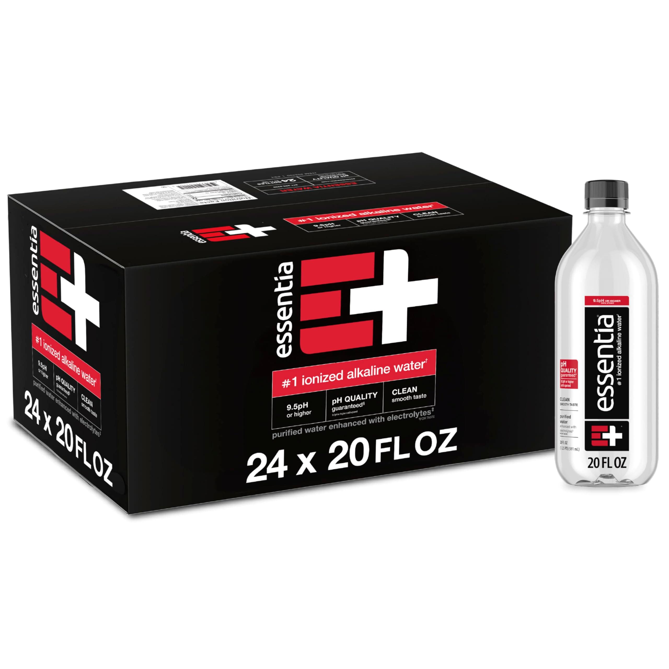 Essentia Ionized Alkaline Water, 9.5+ pH, 99.9% Pure, 24 x 20oz | 99.9% pure ionized alkaline water with a 9.5+ pH until opened, and trace electrolytes for a clean smooth taste. 24 x 20oz