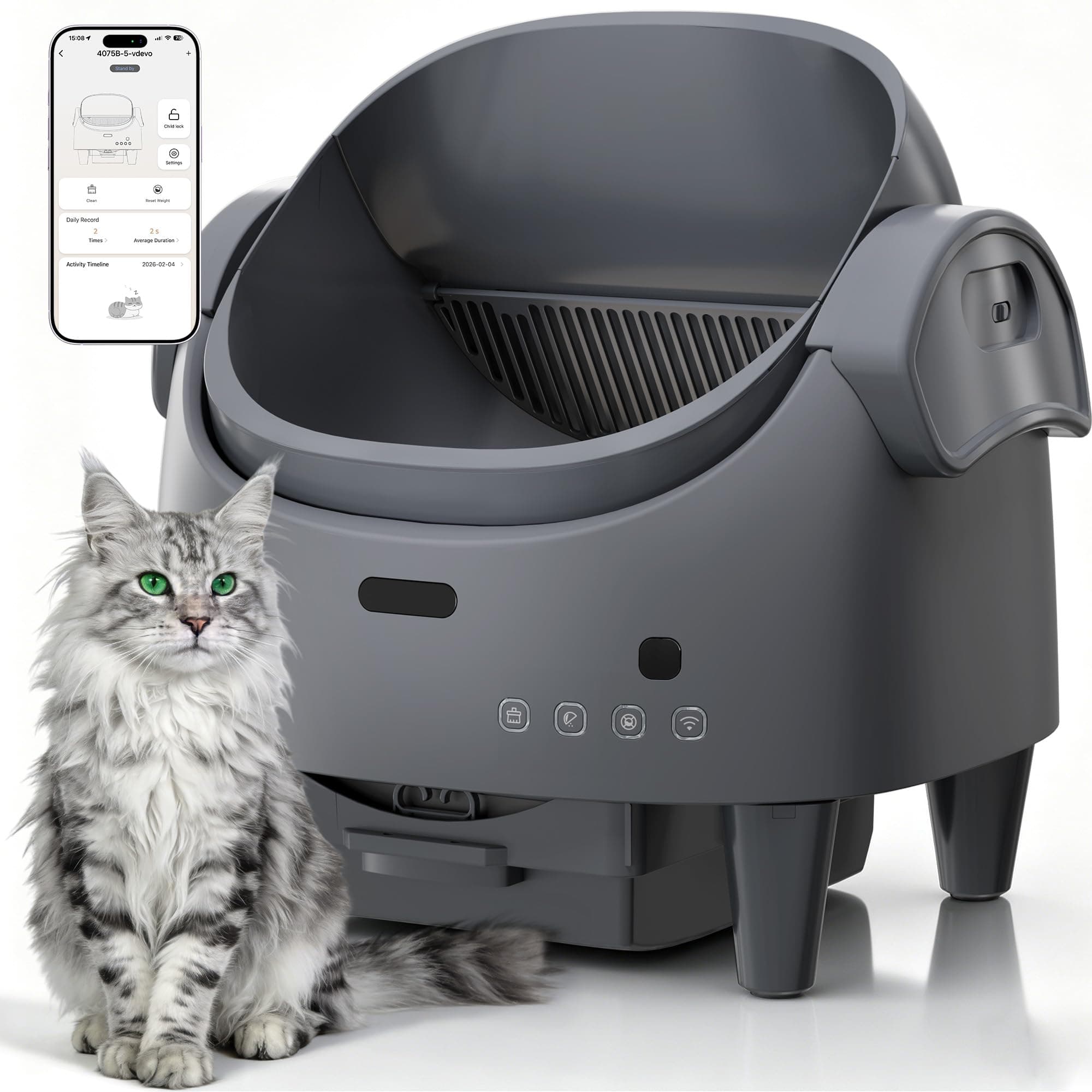 Automatic Self Cleaning Cat Litter Box, Large Capacity for Multiple Cat | App Controlled, Odor Control, Infrared Safety Sensors, Quiet Operation, Adjustable Entry Height, with Garbage Bags