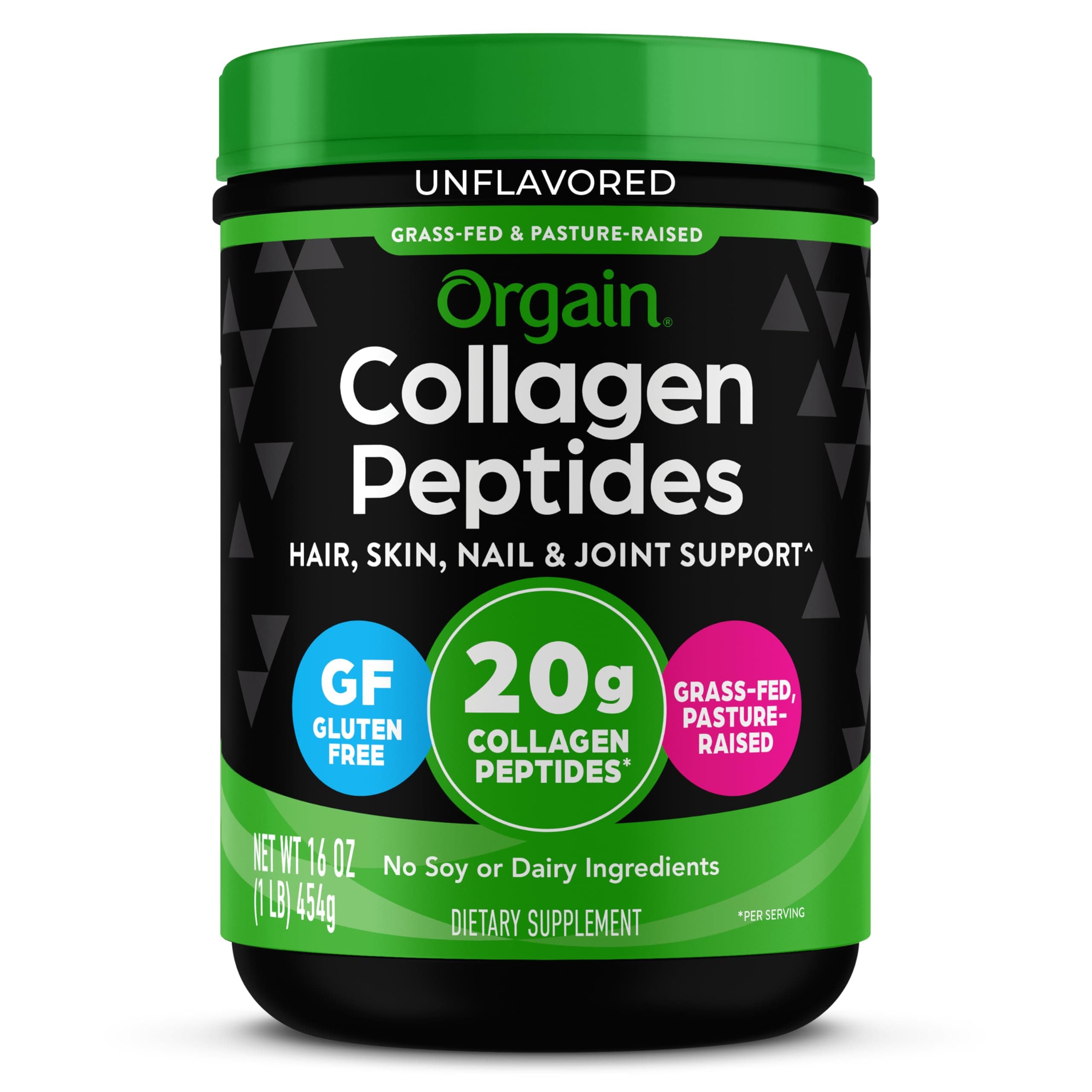 Orgain 20g Hydrolyzed Collagen Peptides Powder, Unflavored, 1lb | Grass fed collagen type I and III for women and men, supplement for hair, skin, nail, & joint support, paleo & keto, non-GMO