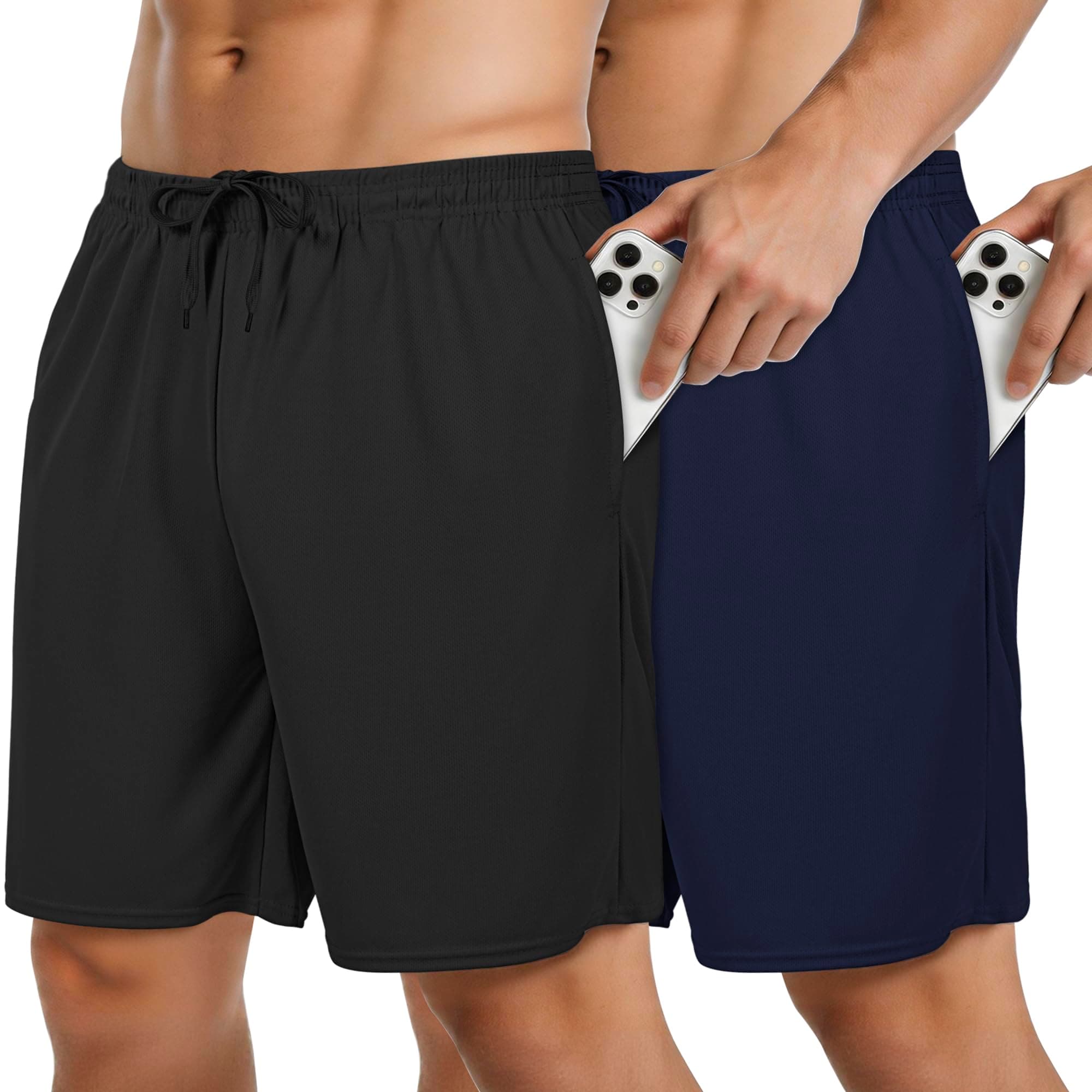 EMPTYPOP Men's Athletic Shorts Quick Dry Workout Gym Basketball Mens Shorts, 2-Pack Breathable Running Shorts with Pockets