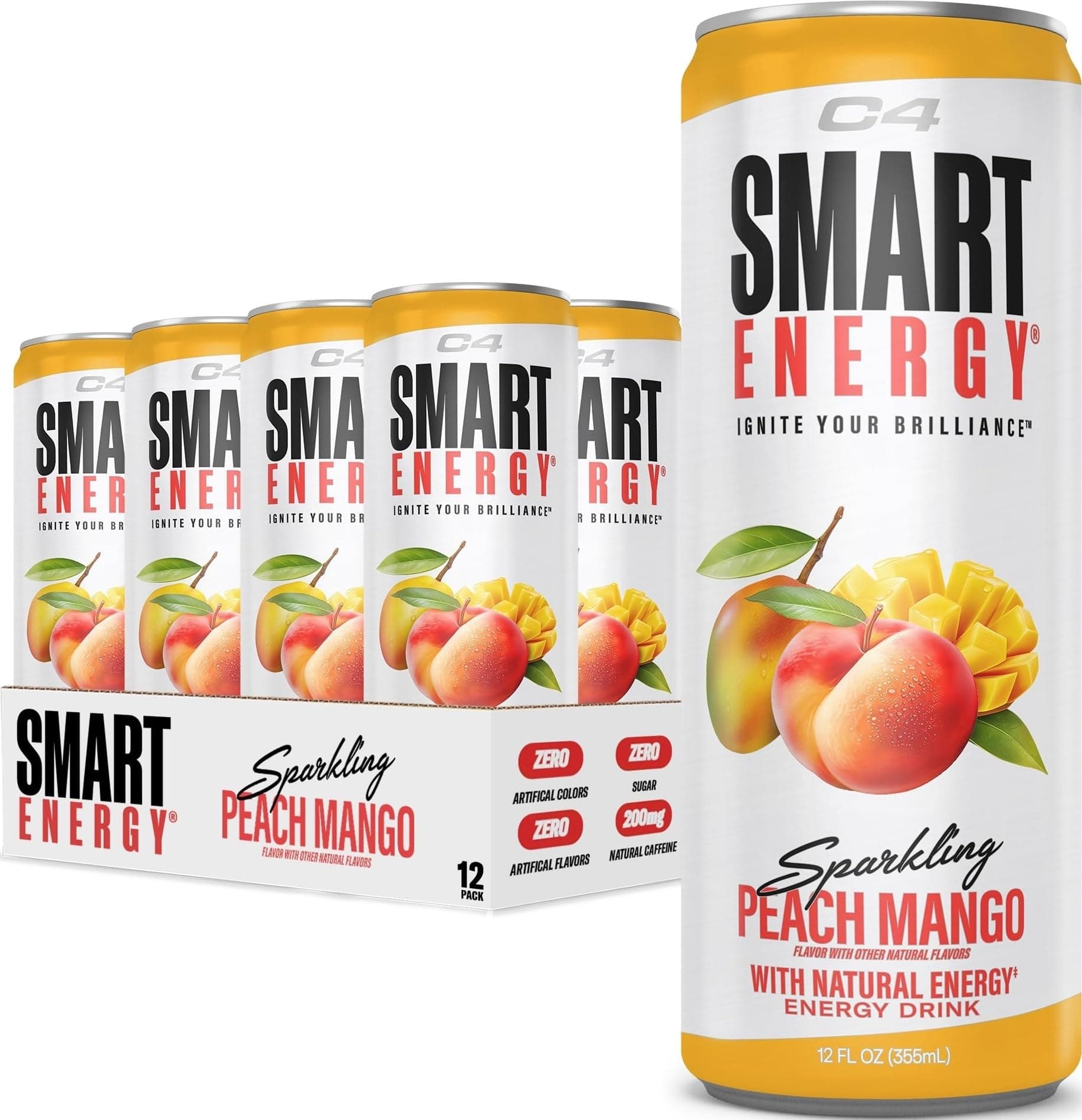 C4 Smart Energy Drink, 200mg Caffeine, 12 Fl Oz 12pk | 200mg natural caffeine, Cognizin citicoline & green tea extract for energy, focus and alertness.