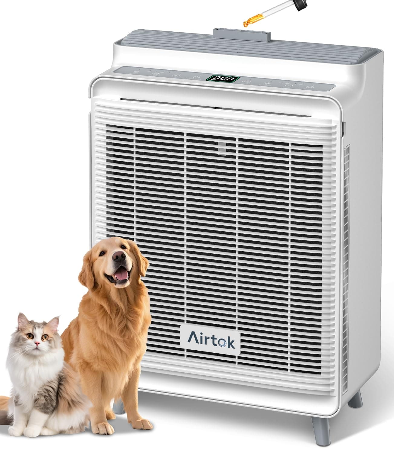 AIRTOK Pet Air Purifier for Home Large Room Up to 2240 Ft² in 1 Hr, AP2801 | HEPA with Washable Pre-Filter, AQI Display, AUTO Mode & Sleep Mode, For Pets, Dust, Pollen