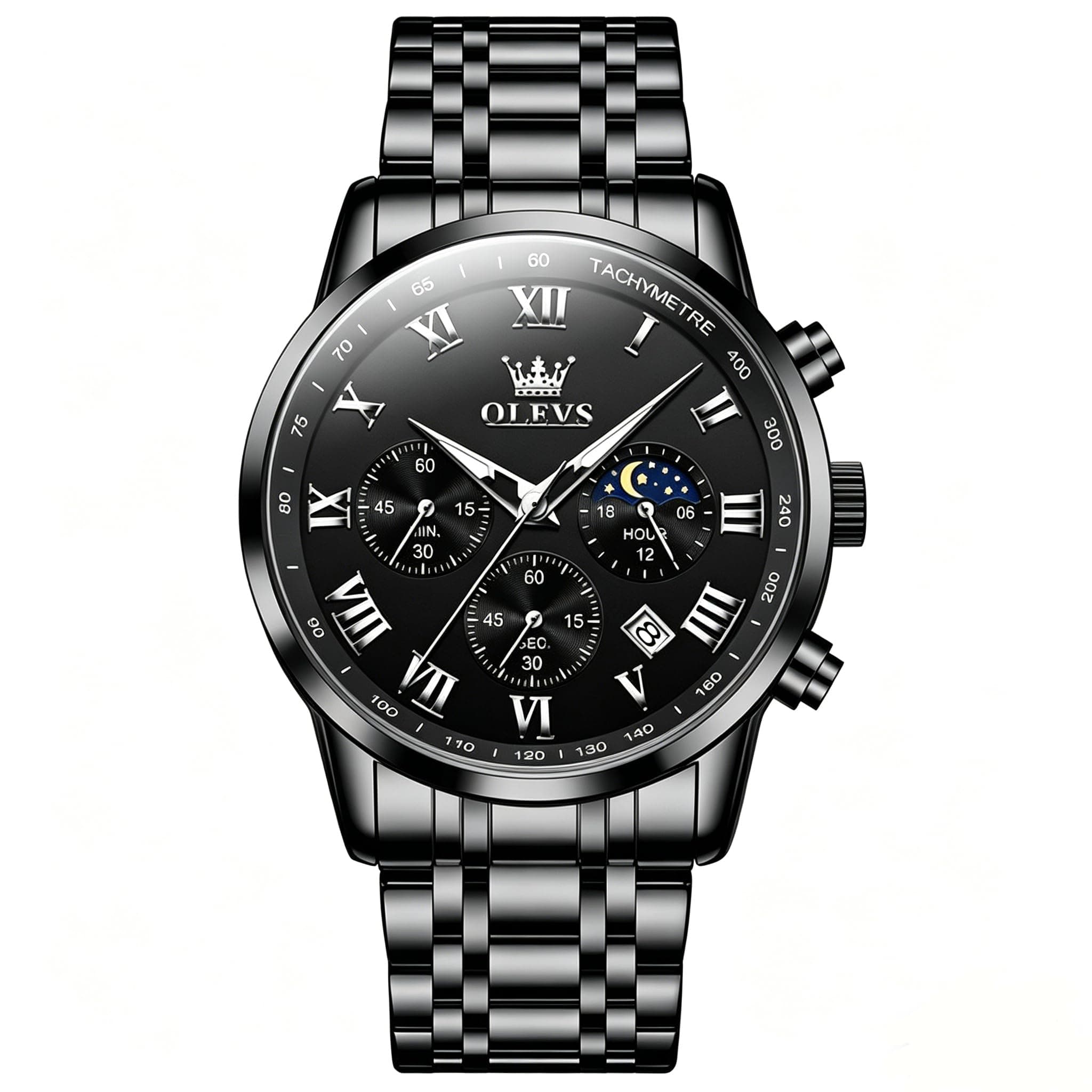 OLEVS Watches for Men Big Face Stainless Steel Analog Quartz Wrist Watch | Luxury Roman Numeral Multifunctional Mens Dress Watches with 3ATM Waterproof,Luminous,Date.Elegant Match for Formal Suits