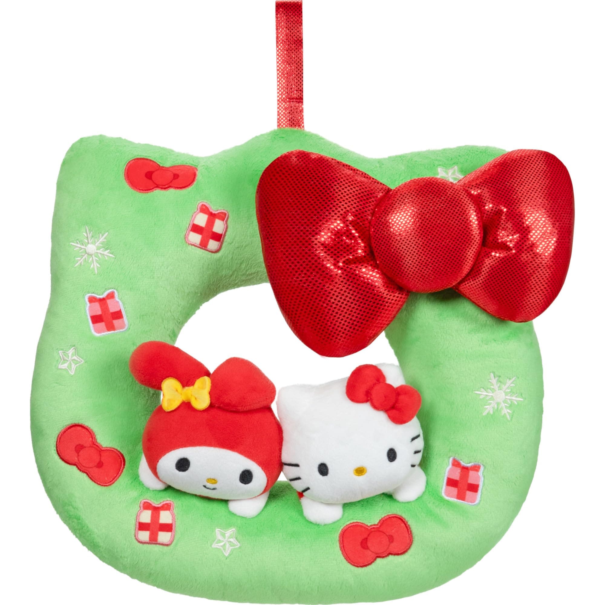 Hello Kitty® and Friends 12-Inch Plush Holiday Wreath - Christmas Door and Wall Hanger Room Decor - Officially Licensed Sanrio® Product - Ages 6+