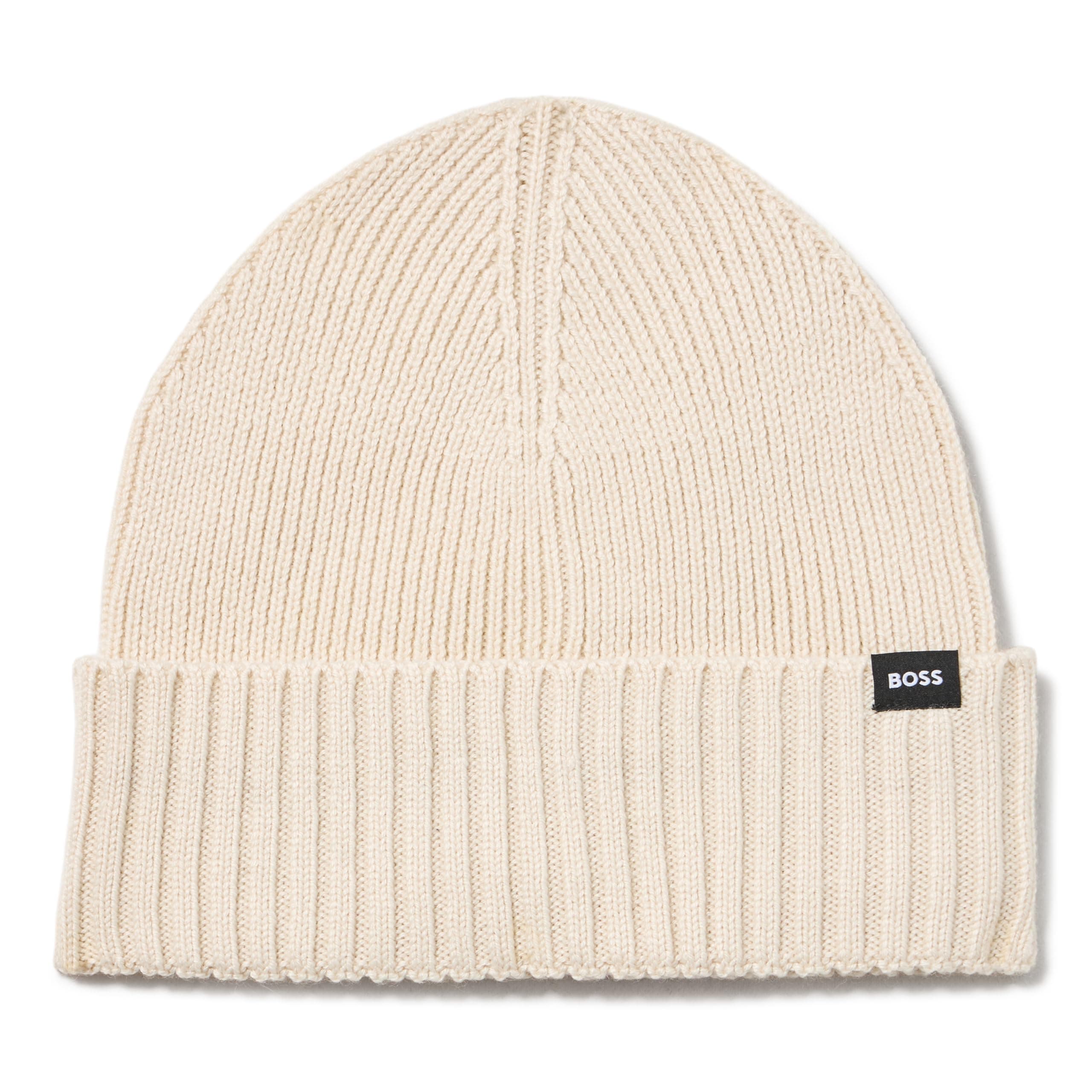 BOSS Men's Small Logo Ribbed Wool Beanie