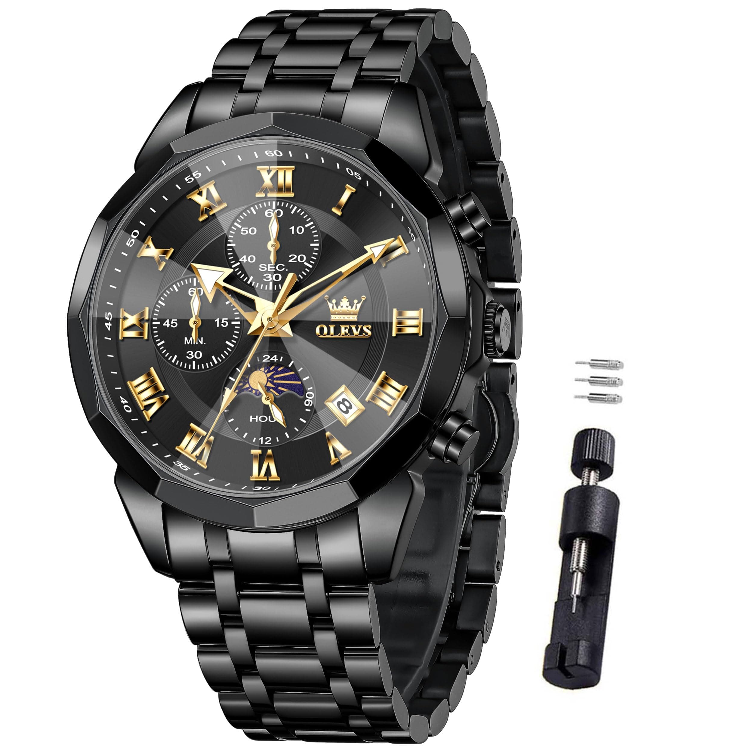 OLEVS Watch Men Quartz Stainless Steel Dress Waterproof Luminous Watch