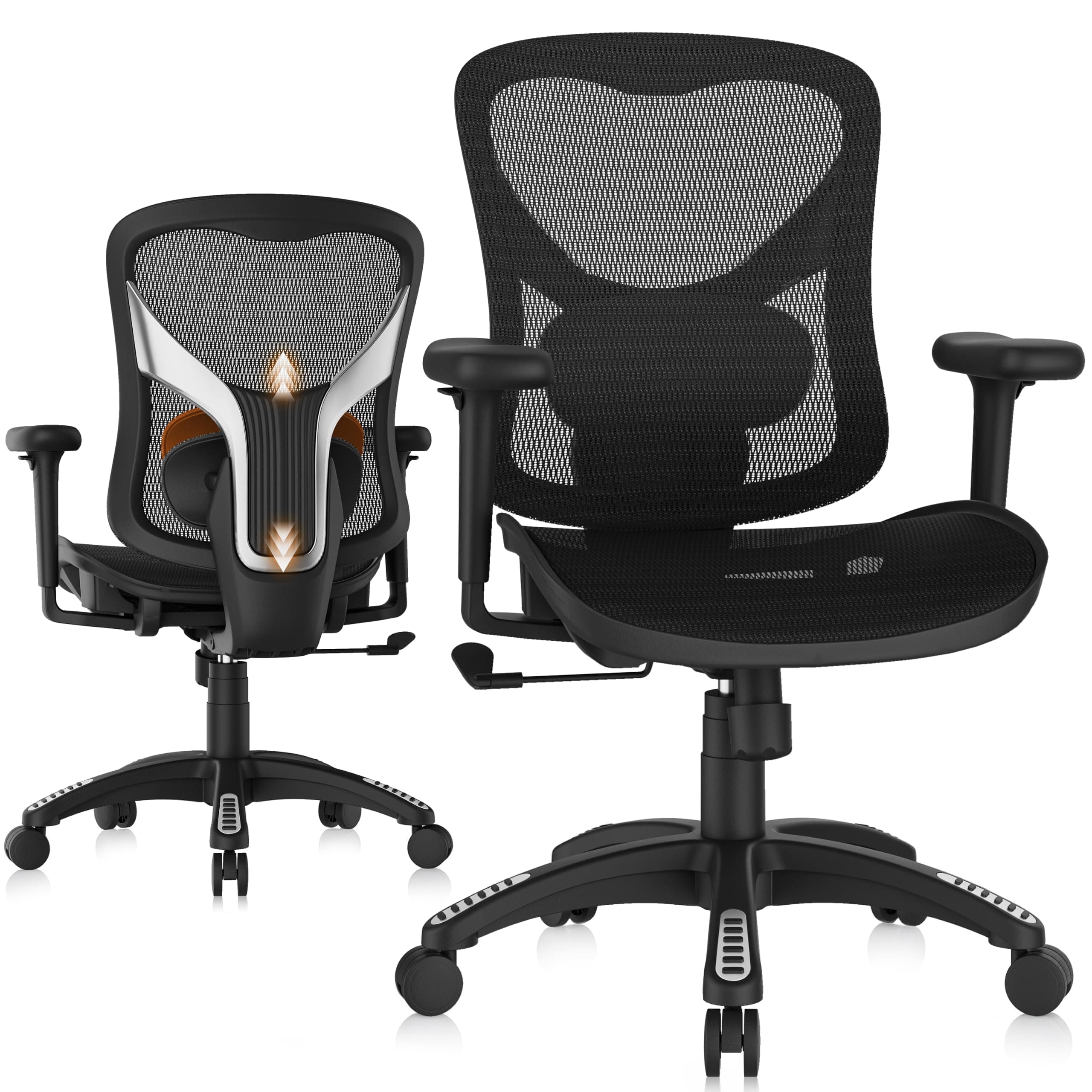 GABRYLLY Ergonomic Office Chair for Company and Home, Mid Back Desk Chair with Adjustable Lumbar Support, 3D Armrest, Heavy Duty Mesh Computer Chair with 3-Stage Tilt Lock for Gaming, Study