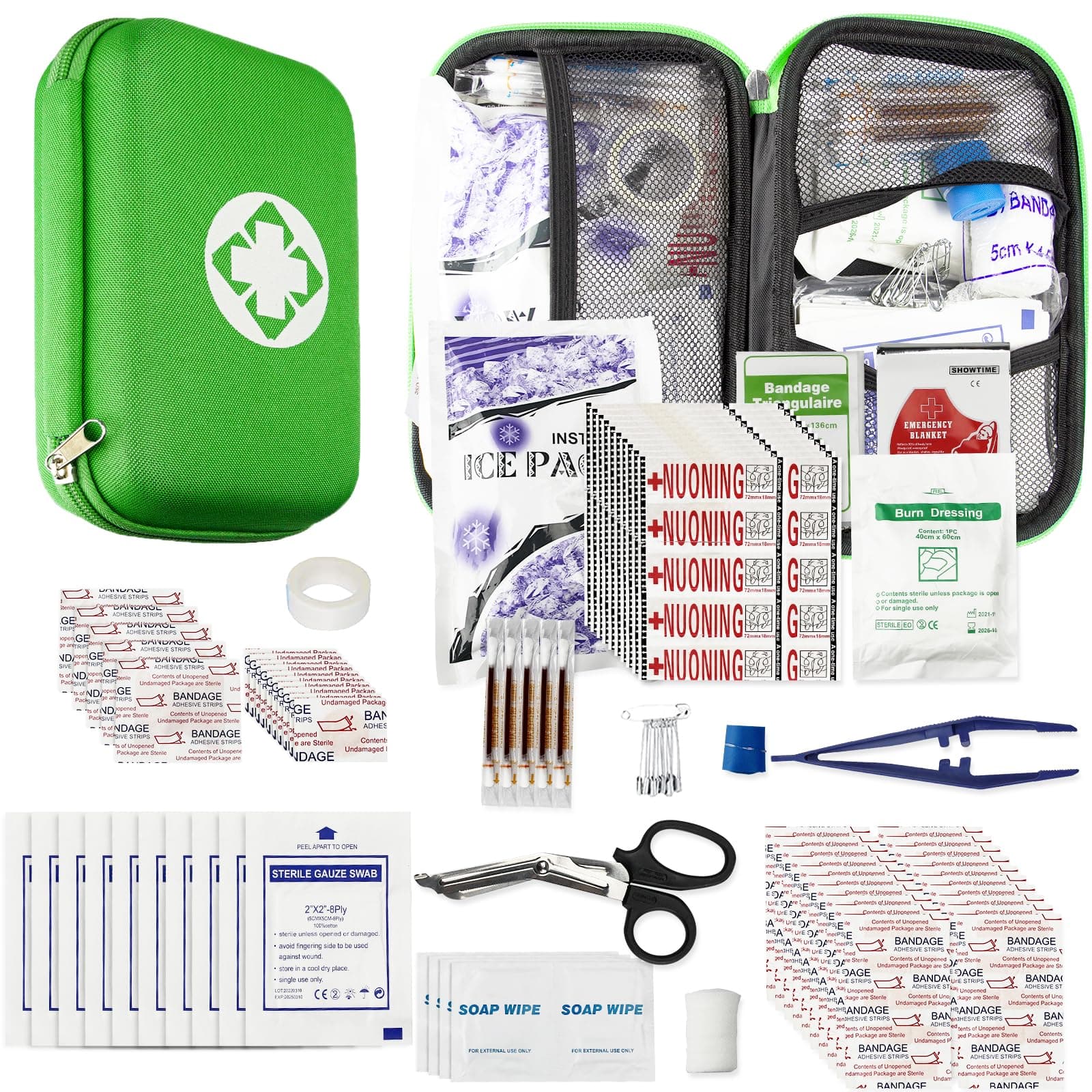 First Aid Kit 277PCS Car Home Camping Essentials Green Emergency Kit | School Supplies,Dorm Room Essentials,Survival Kit,Travel Essentials,Outdoor Adventure,Office Hiking Portable,Refill Supplies
