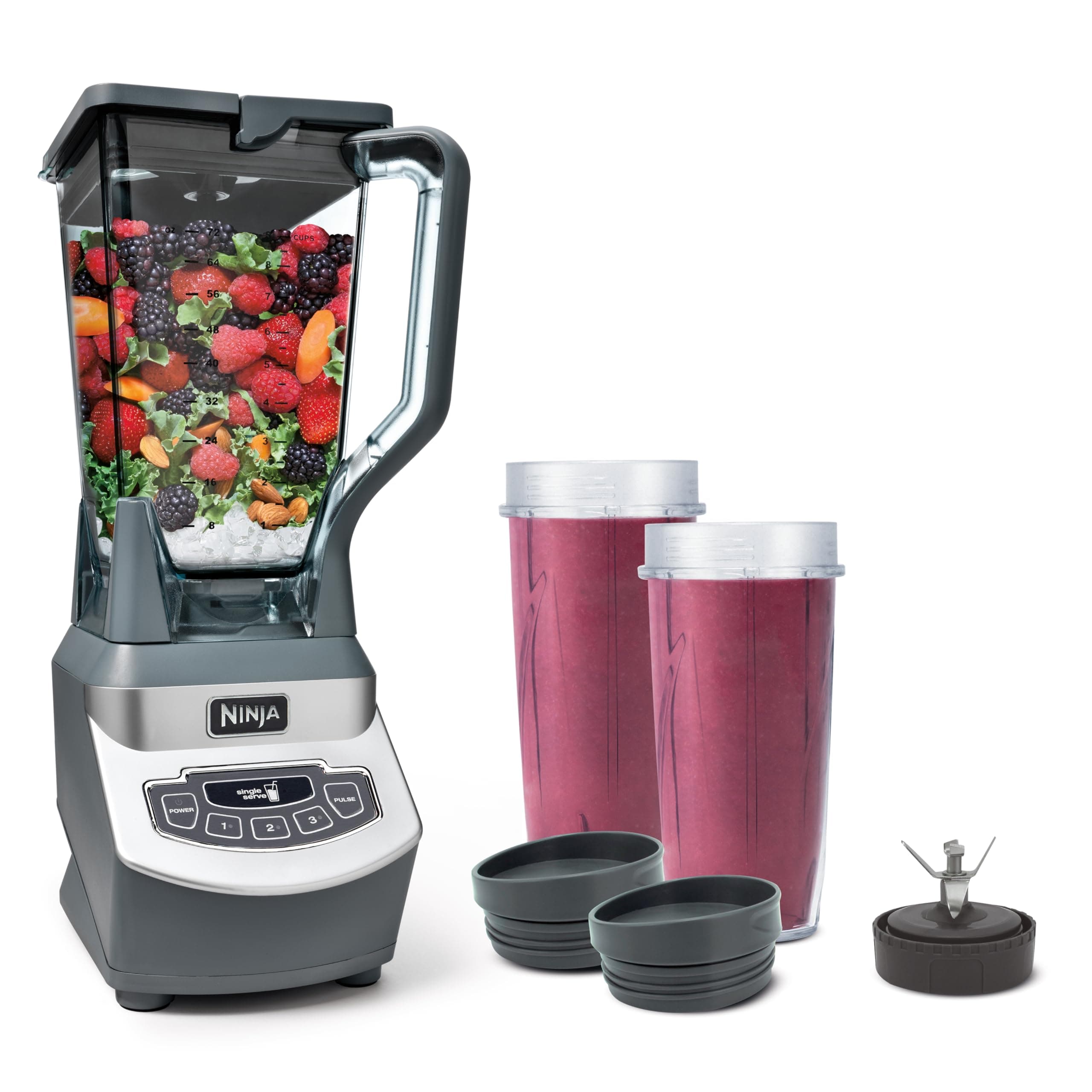 Ninja Blender Pro+, 1100W, 72oz Pitcher, 2 Cups, BL660 | 1100W motor blends smoothies & frozen drinks. XL 72-oz pitcher plus (2) 16-oz to-go cups w/ spout lids. Dishwasher safe.