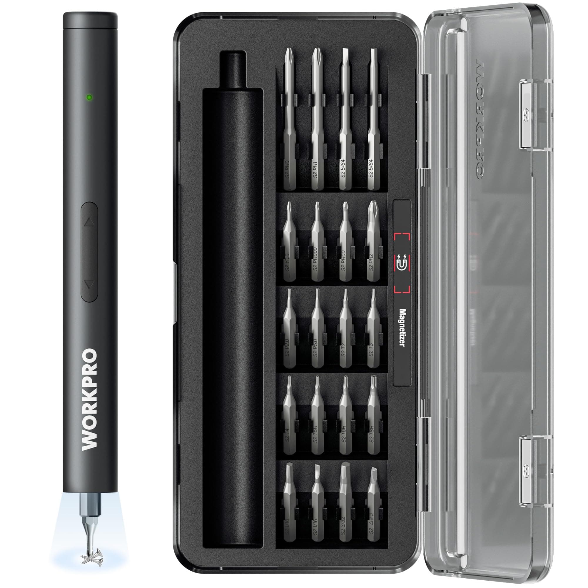 WORKPRO 20-in-1 Mini Electric Screwdriver Set, Precision Screwdriver Set | 20 S2 Steel Bits, 3.6V Type-C Rechargeable, 0.35N.m, LED Light, Precision Repair Tool for Electronics Phone Camera & Laptop
