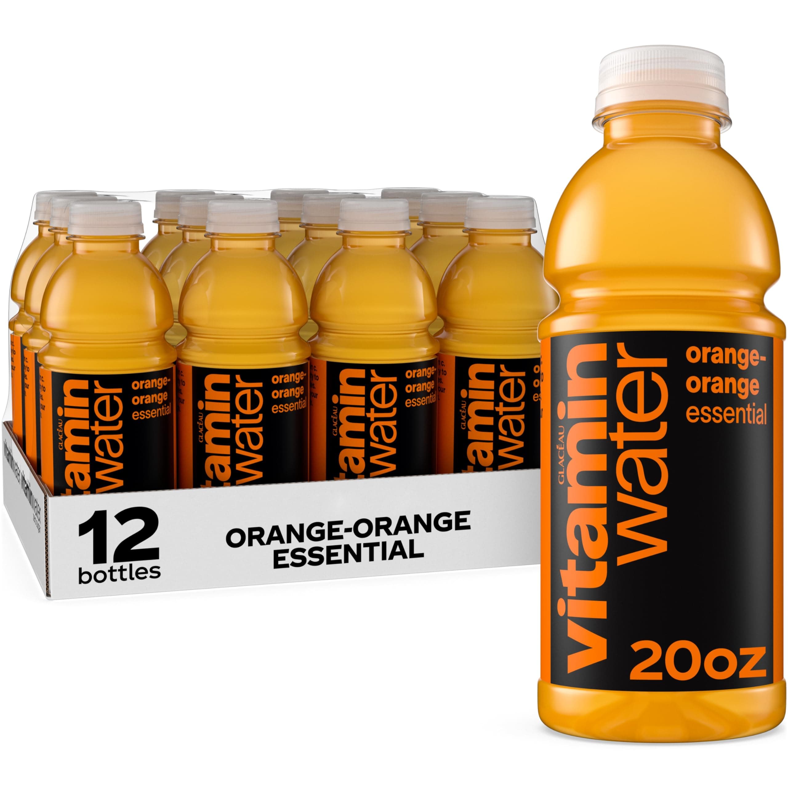 vitaminwater Essential Orange-Orange, Flavored Water Beverage, 20 fl oz Bottles, 12 Pack