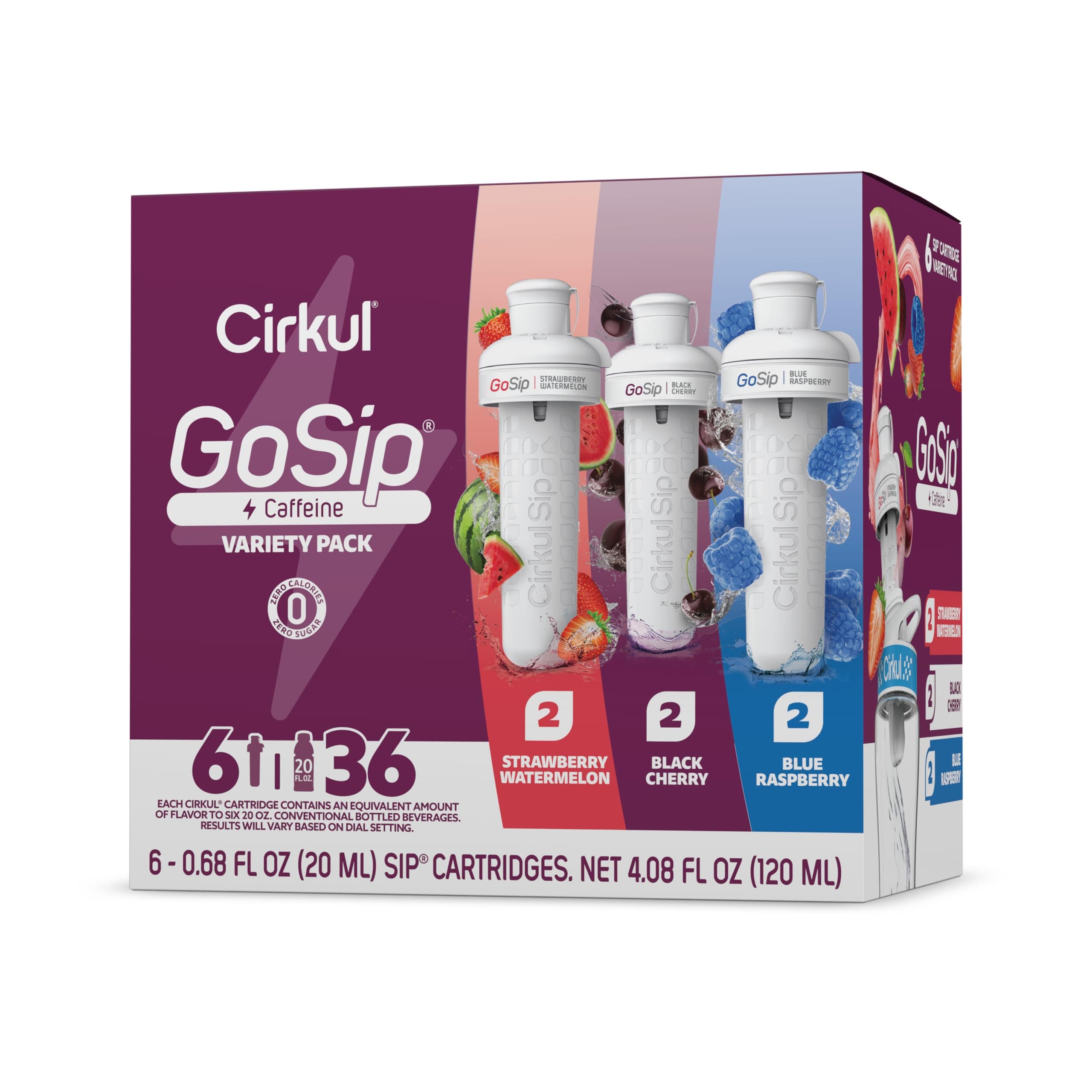Cirkul GoSip 6-Pack. No Sugar, 0 Cal Flavored Water with Caffeine
