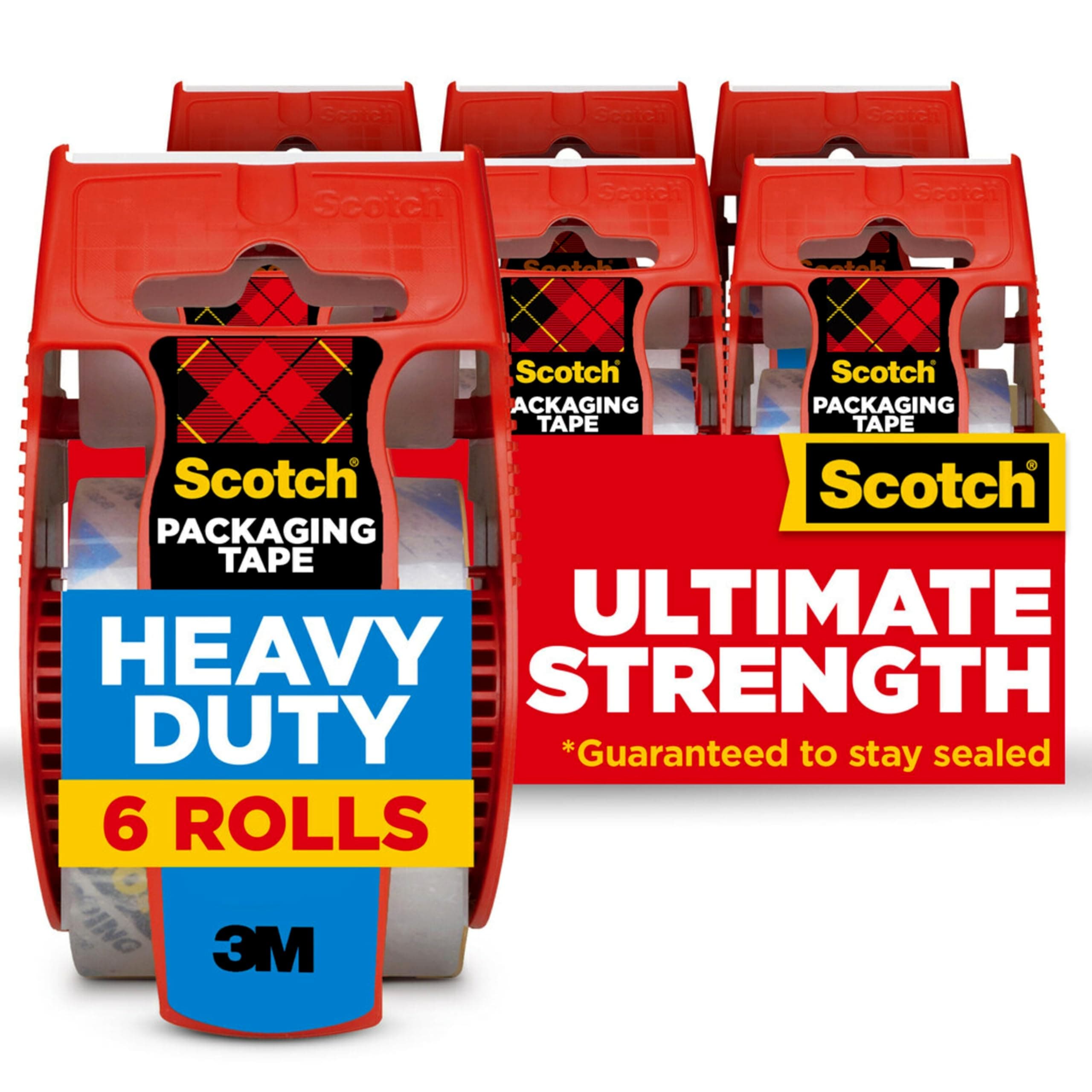 Scotch Heavy Duty Packing Tape, 1.88 in x 800 in, 6 Rolls | Clear Packing Tape, Guaranteed to Stay Sealed*, Heavy Duty Tape for Boxes, Shipping, Moving, and Storage