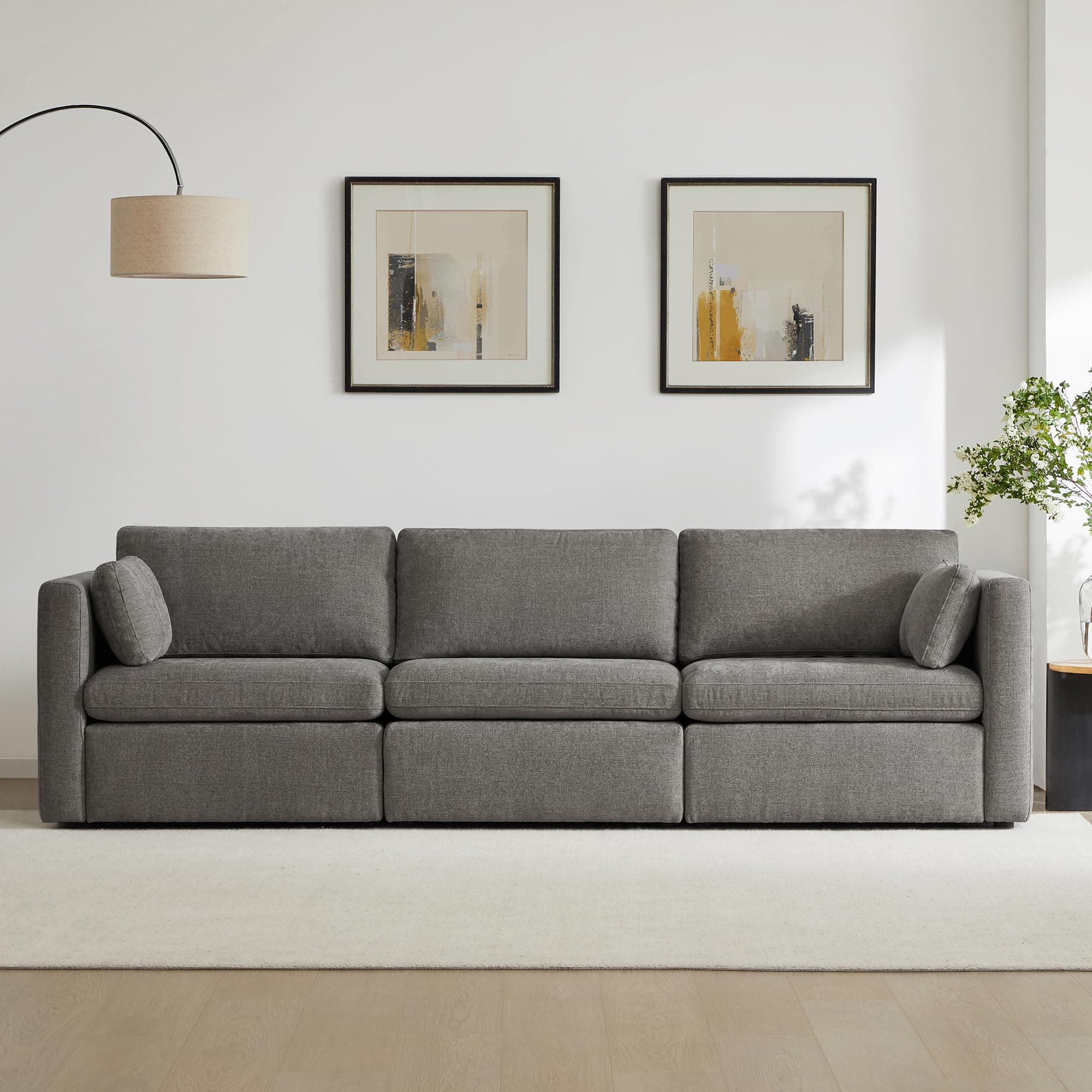 CHITA 112" Modular Sectional Sofa, 3 Seat Modular Couch, Grey | Oversized Modular Sectional Sofa Set, FSC Certified, with Reversible Chaise, Storage Ottoman