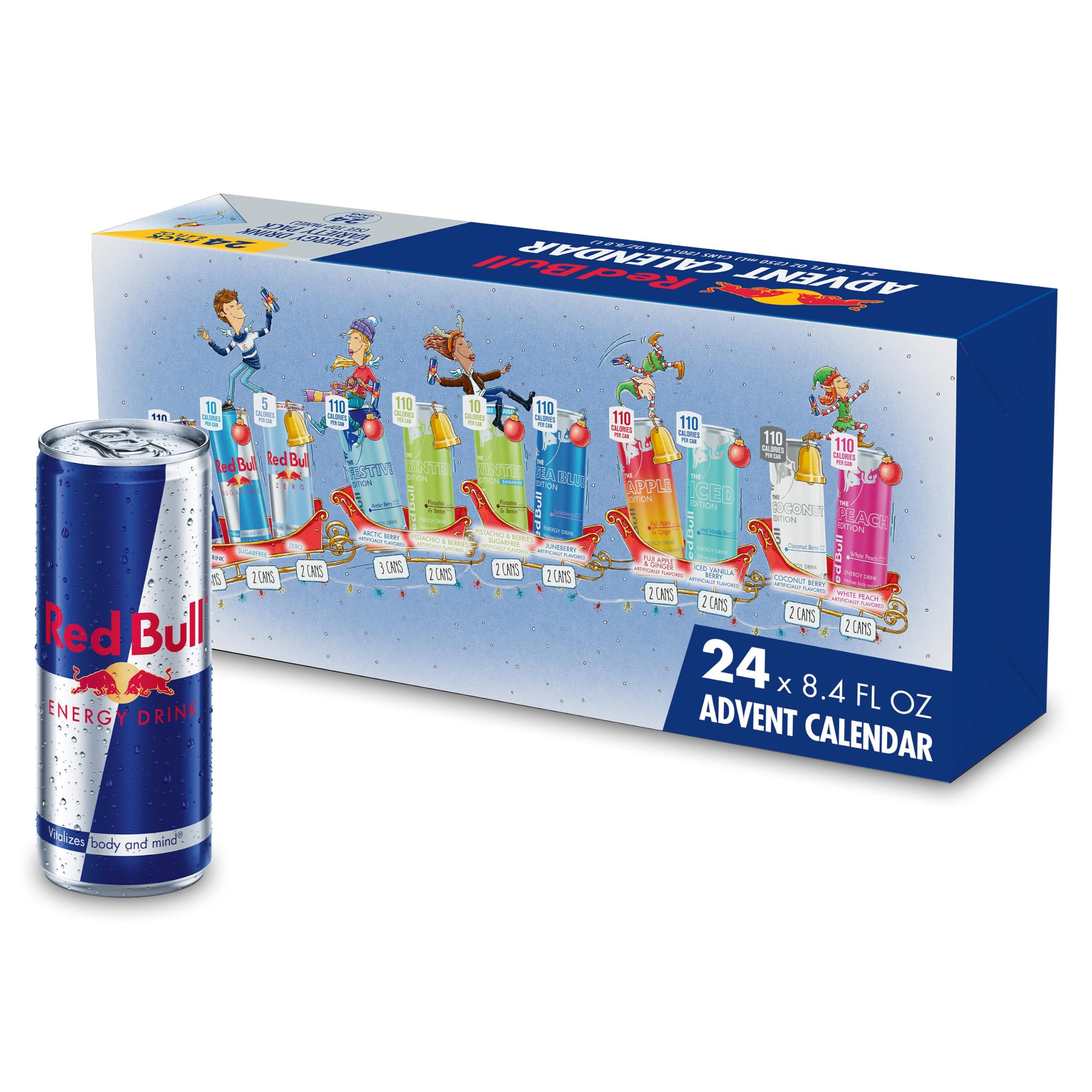 Red Bull Energy Drink Variety Advent Calendar Pack | with 80mg Caffeine, Taurine & B Vitamins, 8.4 fl. oz., Pack of 24 Cans