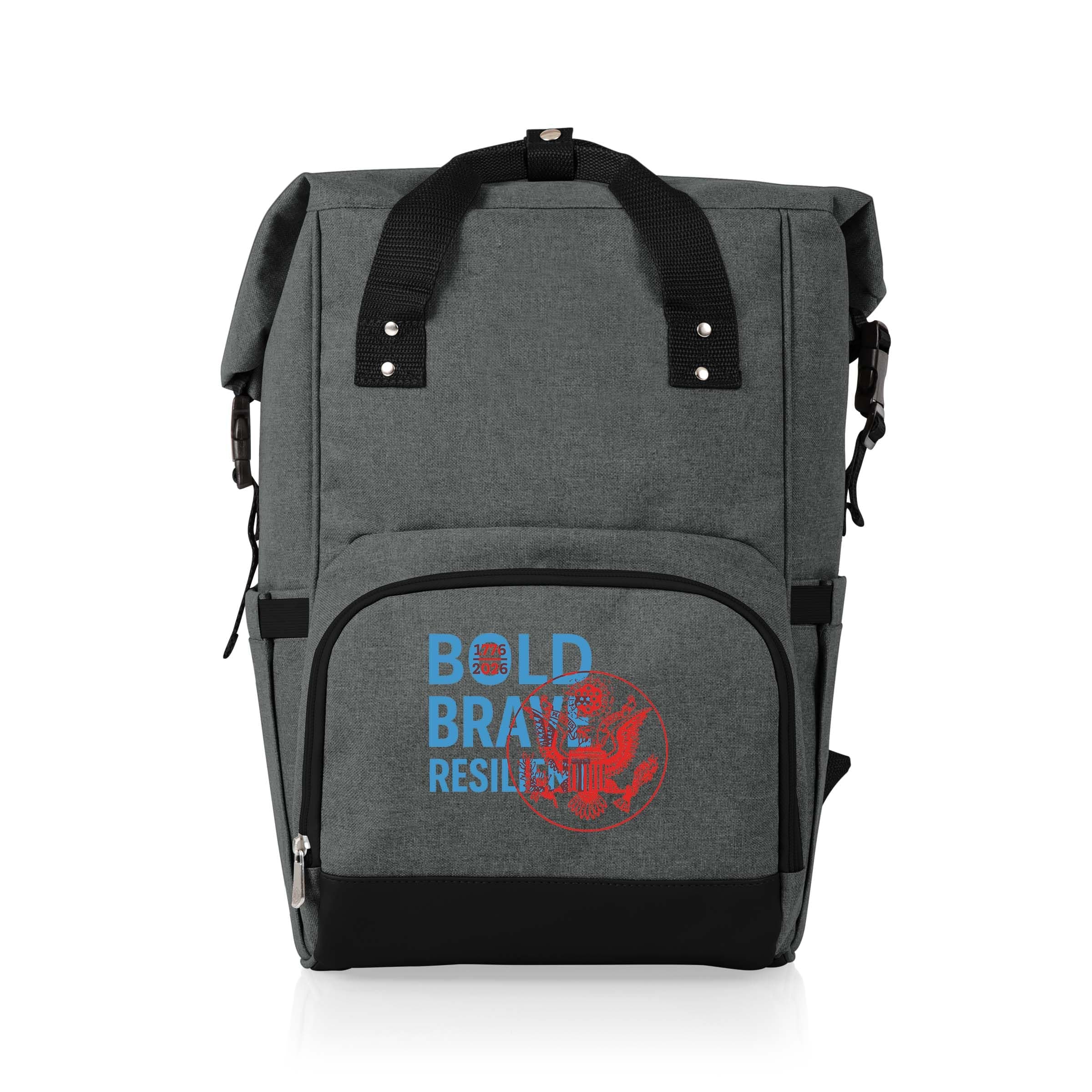 PICNIC TIME America250 On The Go Roll Top Backpack Cooler, Soft Insulated Hiking and Travel Cooler Backpack with Storage Pockets and Carry Handles, (Heathered Grey)