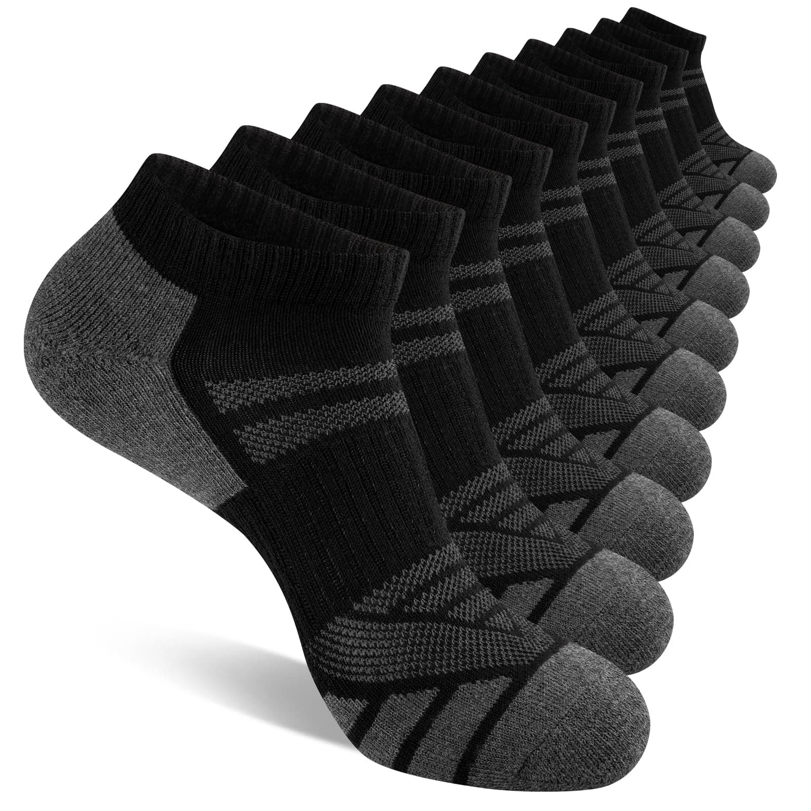 Heatuff 10 Pairs Men's Athletic Running Socks - Breathable Cushioned Low Cut Ankle Socks for Casual & Daily Wear